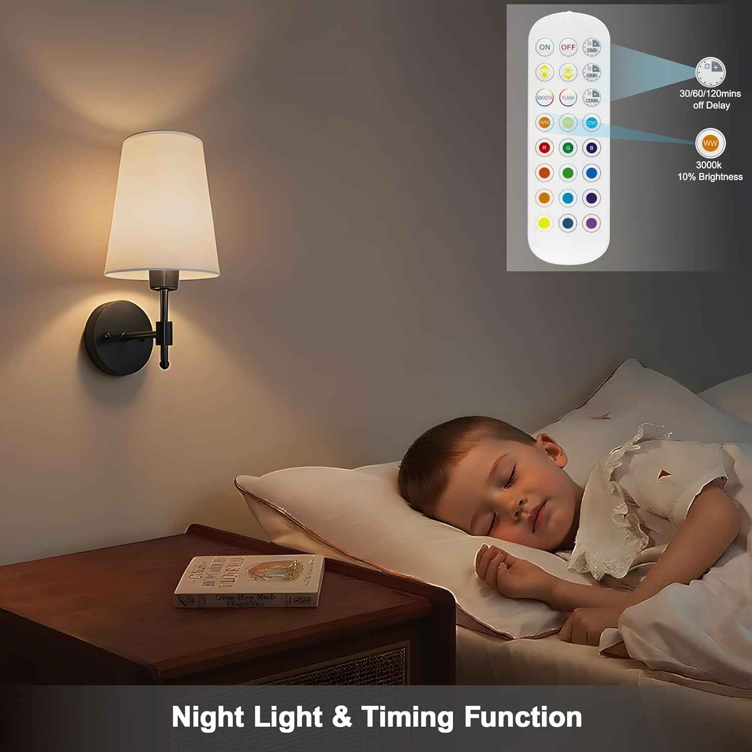 Rechargeable Gold Battery Operated Wall Sconces Set of 2 with Remote & RGB Bulbs