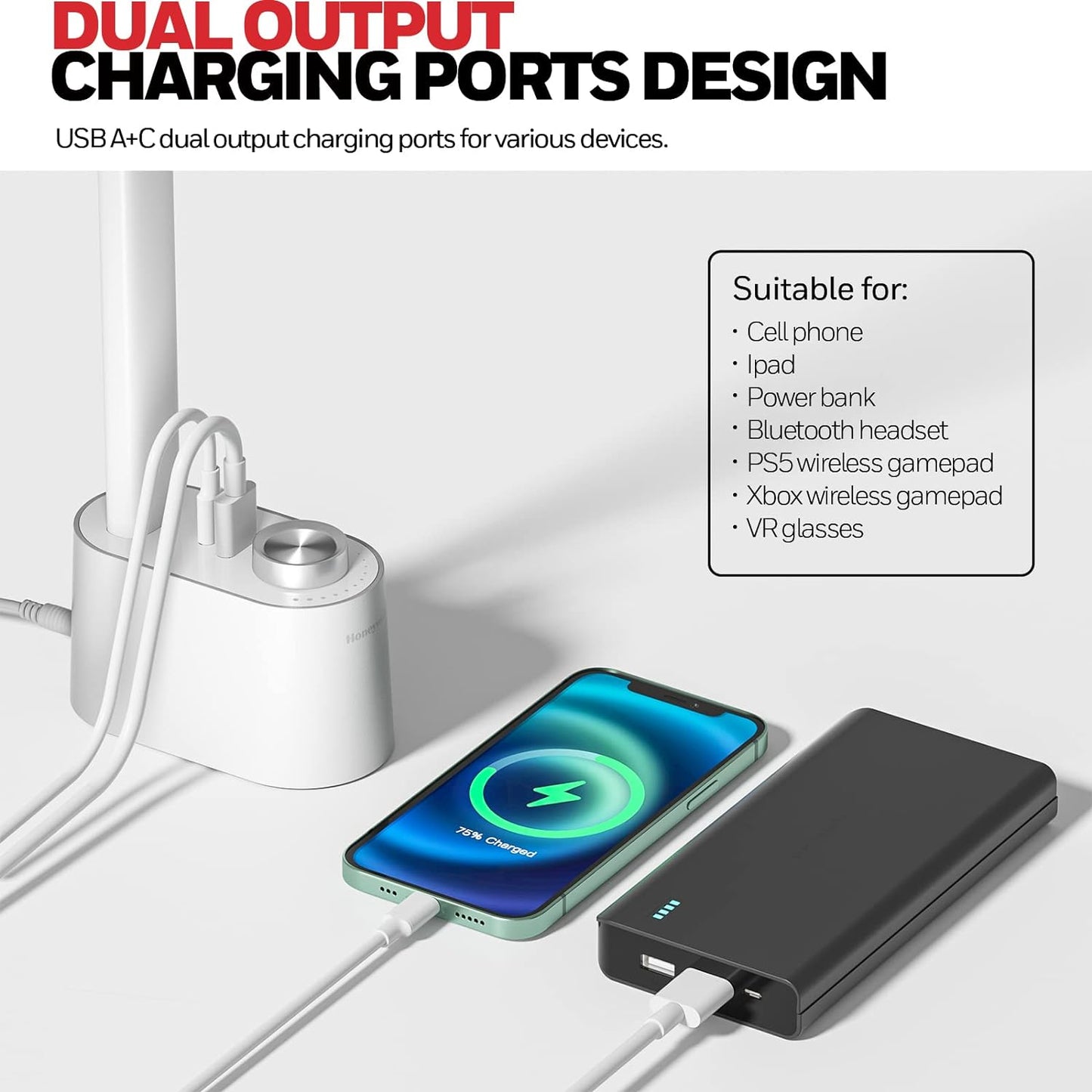 Honeywell H01 Pro LED Desk Lamp - Dimmable Foldable Light with USB Charging & 3 Color Modes for Home Office