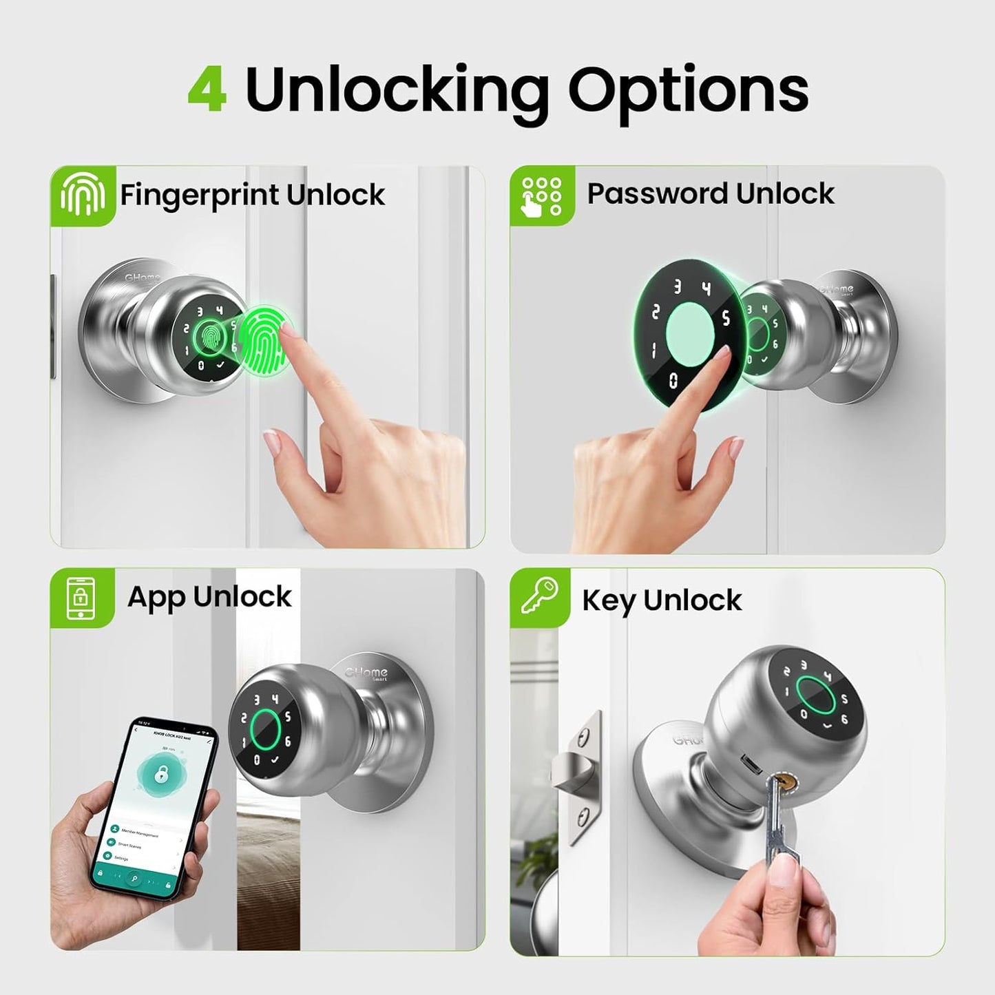 Smart Fingerprint Door Lock with App Control - 3-in-1 Biometric Knob for Home & Office