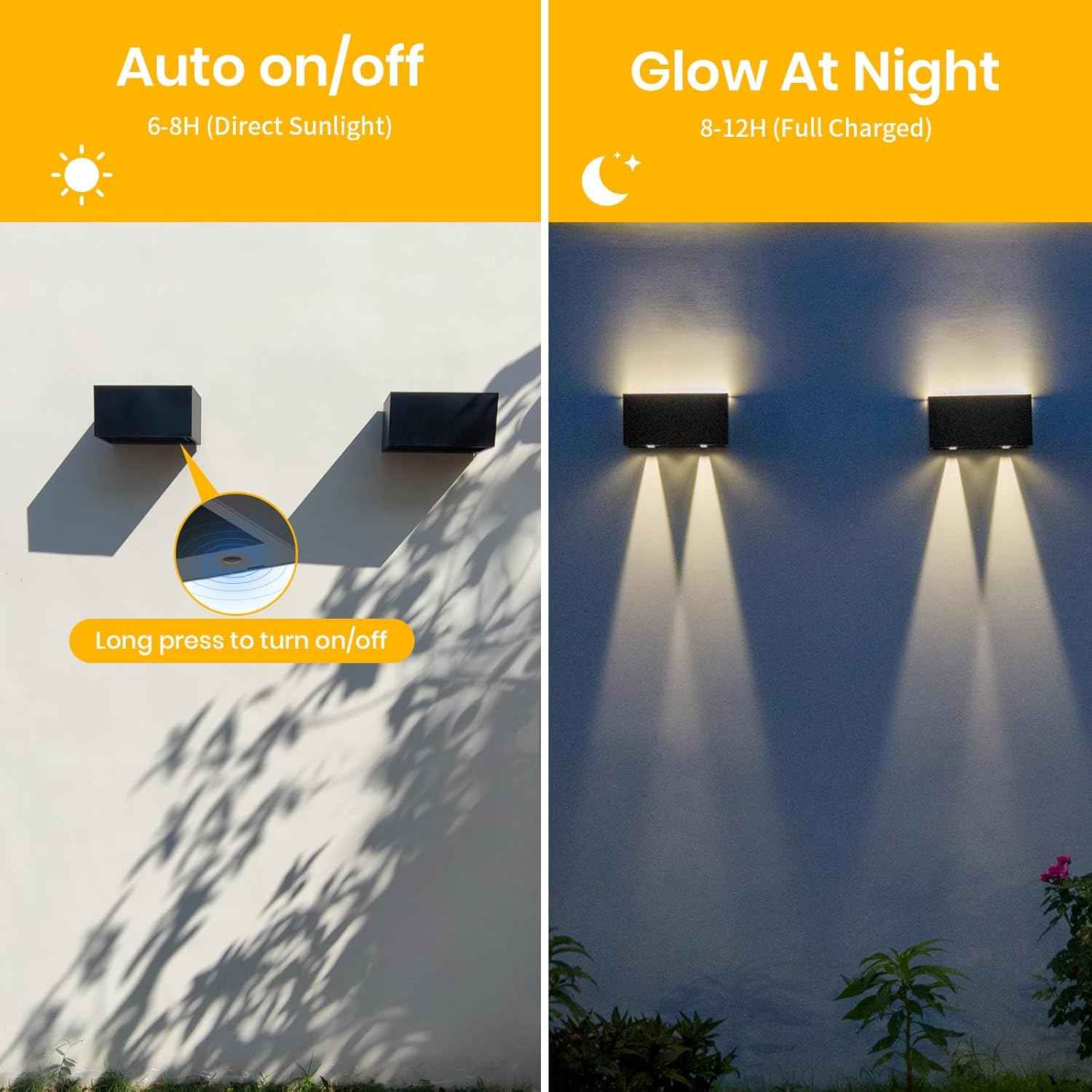 Up and Down Solar Wall Lights - 2pcs Waterproof 4000K 700LM Outdoor Cube Design for Porch, Patio & Yard Decor