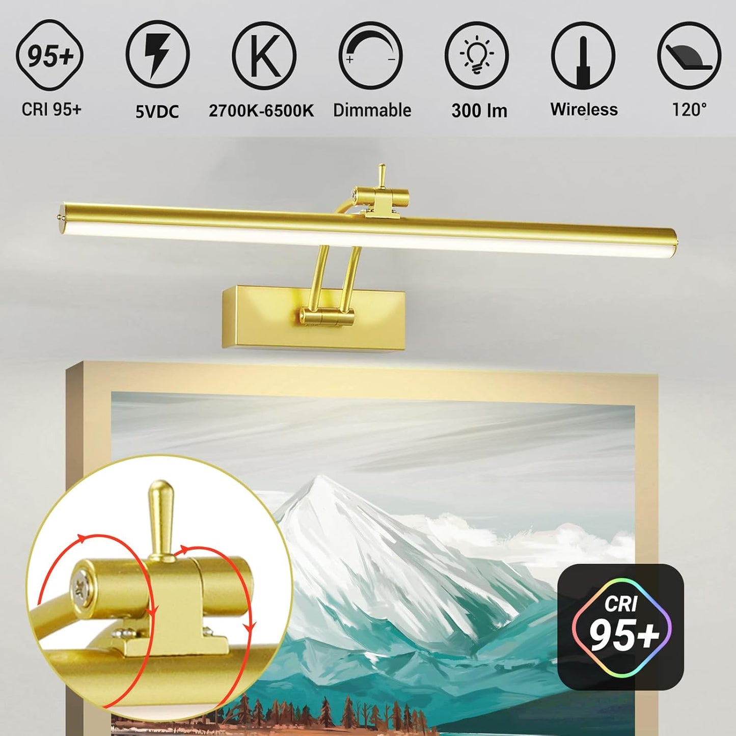 Wireless Battery Operated Picture Lights - 2 Pack, 16 Inch Dimmable Art Lighting with Remote, 6 Color Options - Perfect for Paintings and Gallery Displays