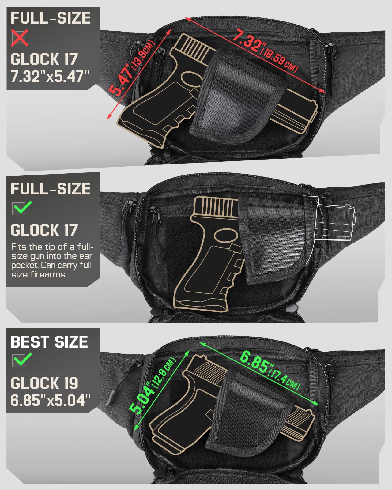 RXW Tactical Concealed Carry Fanny Pack, CCW Fanny Pack, Waist Bag for Men, Hip Bag Compact Belt Bag for Hiking, EDC Waist Pack(Adjustable Up to 60" Waist)