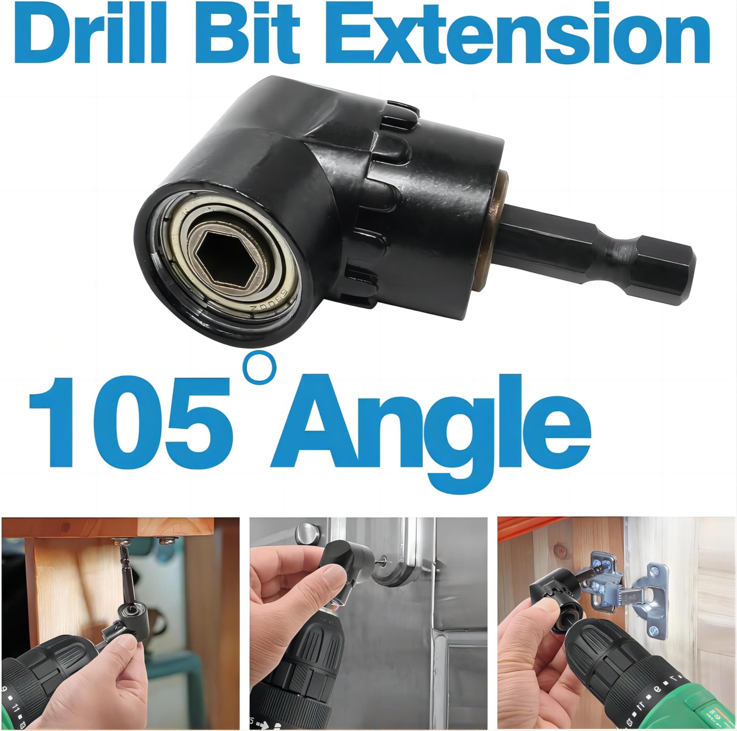 HOOOWOOO 105 Degree Right Steel Angle Driver Angle Extension Power Screwdriver drill with 1/4 Drive Hex Bit Quick Magnetic Drill Bit Angled bit Power Drill Tool,Multifunction Right Angle Drill