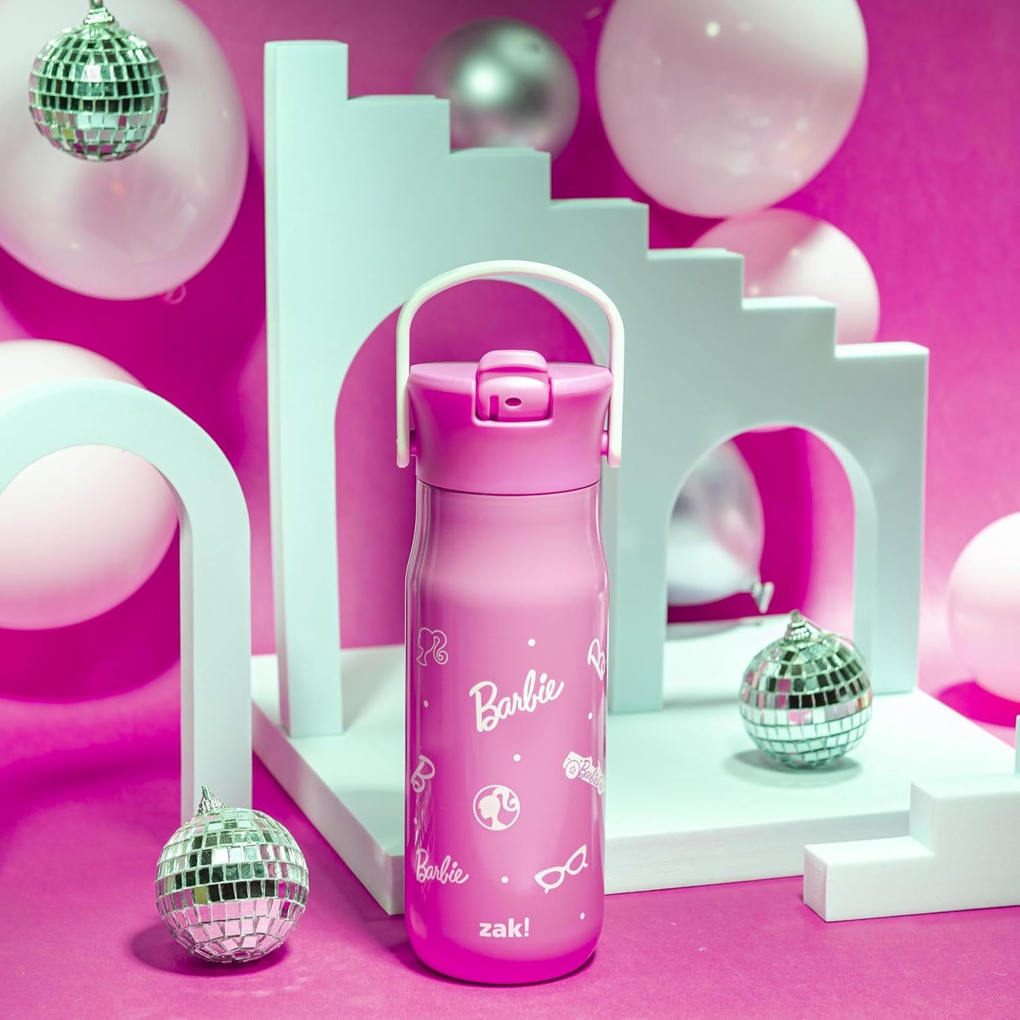 Zak Designs Barbie Water Bottle - 20oz Stainless Steel, Leak-Proof & Insulated with Straw Lid (Pink)