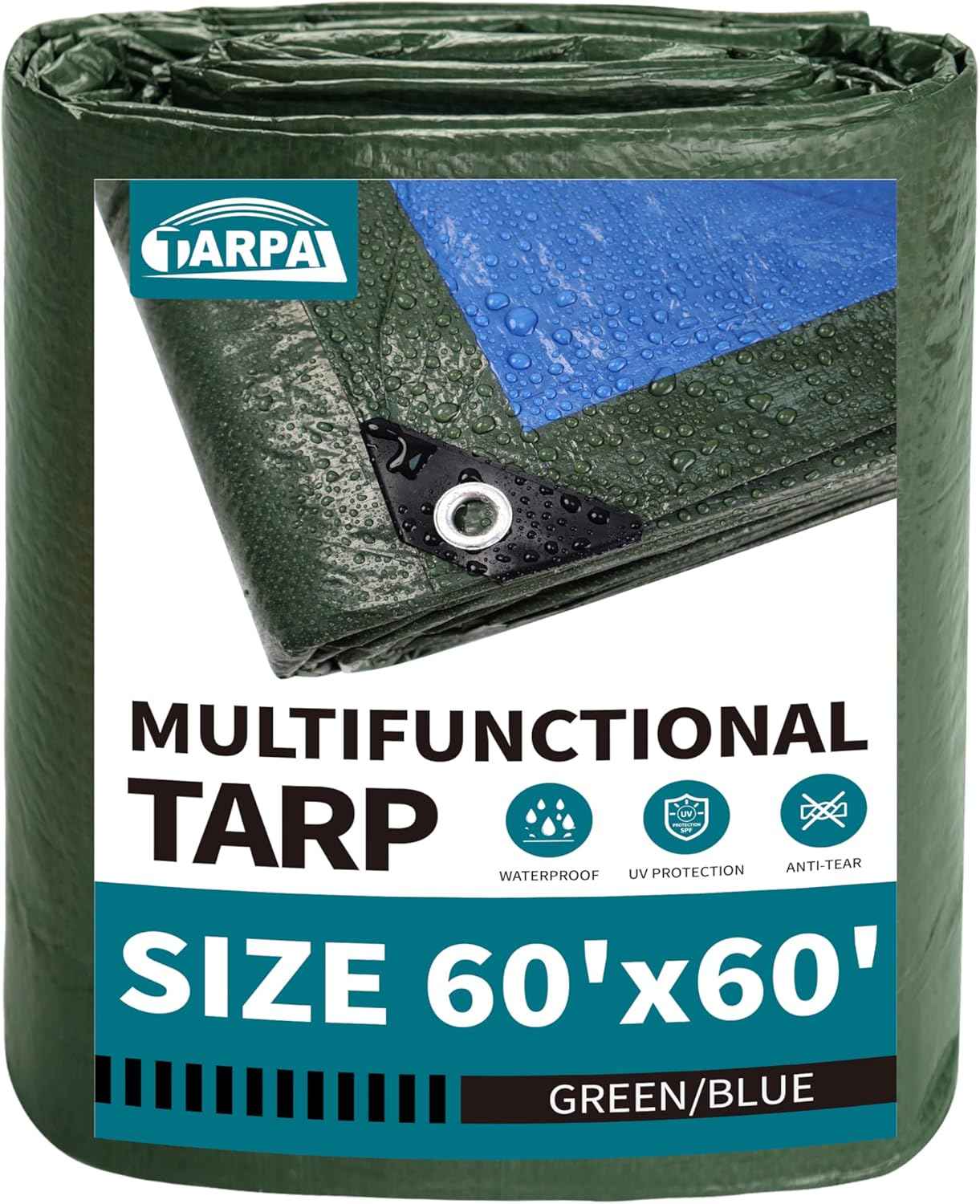 20x30 Feet Waterproof Green Tarp - Heavy-Duty Multipurpose Cover for Outdoor Use