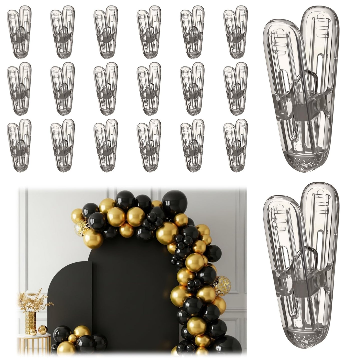 LemonRoad 20 Pack Balloon Arch Clips Plastic Spring Clamps 2.4 Inch Heavy Duty Clip for Balloon Arch Kit Birthday Decoration Crafts Backdrop Woodworking Photography Studios (Translucent Black)