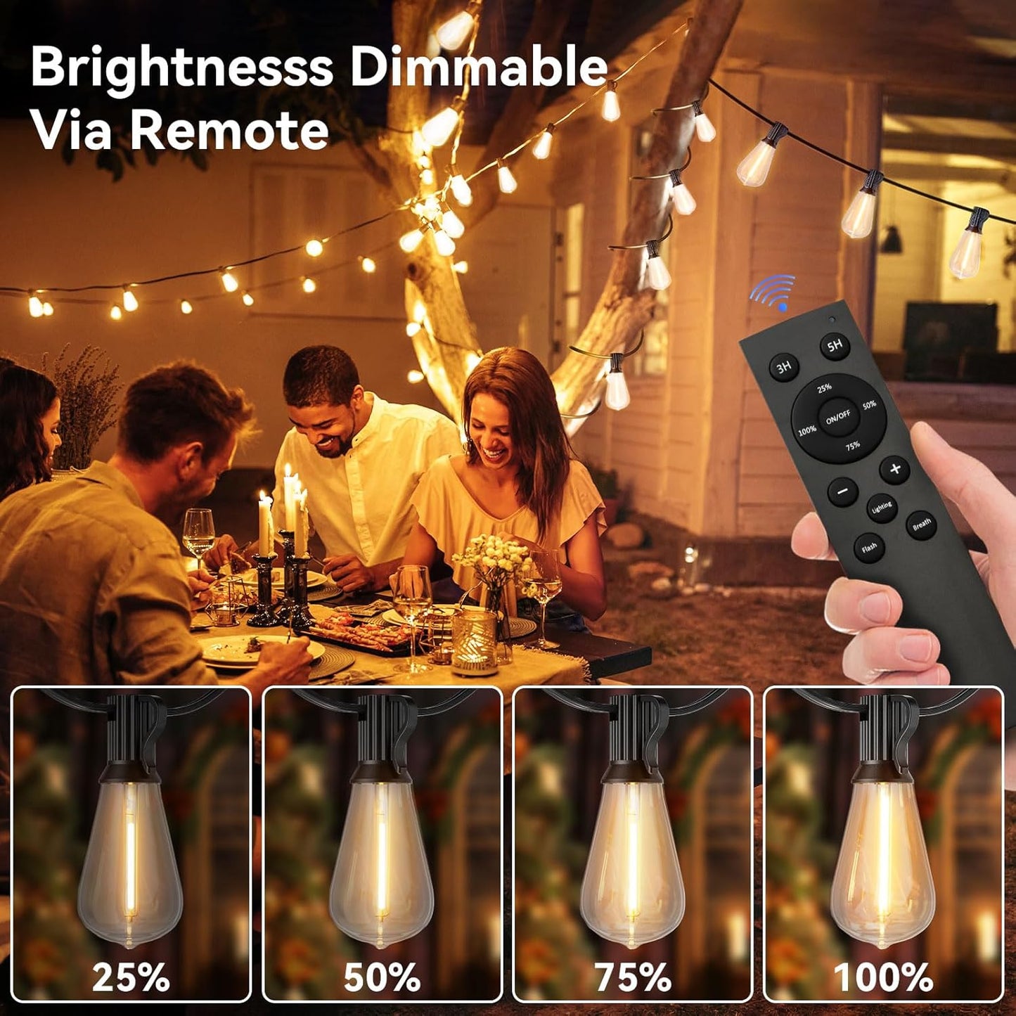 100 FT Waterproof Outdoor String Lights with Dimmable ST38 LED Bulbs - Shatterproof, 3 Light Modes for Patio & Backyard