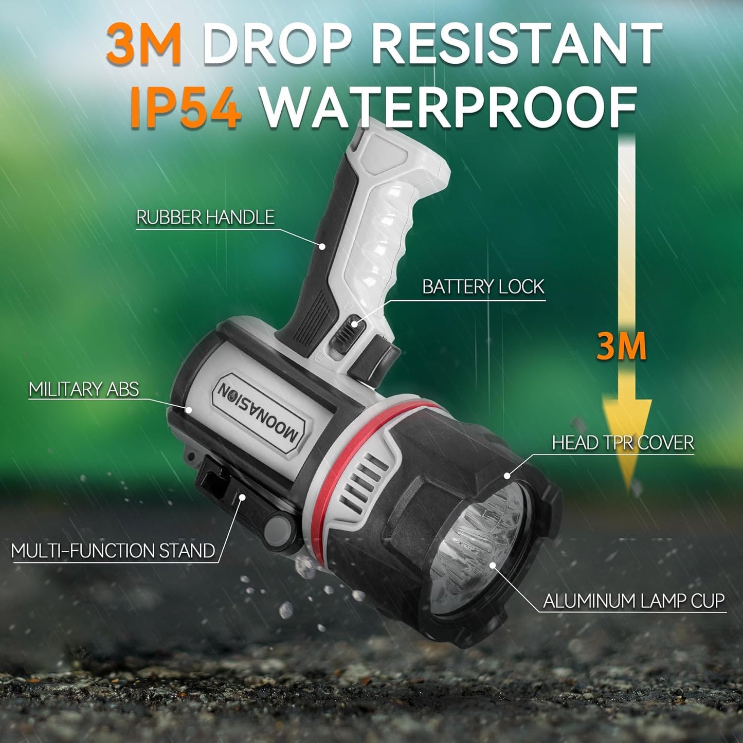 200000 Lumen Rechargeable Spotlight Flashlight - Super Bright LED Handheld Light for Hunting, Boating & Camping