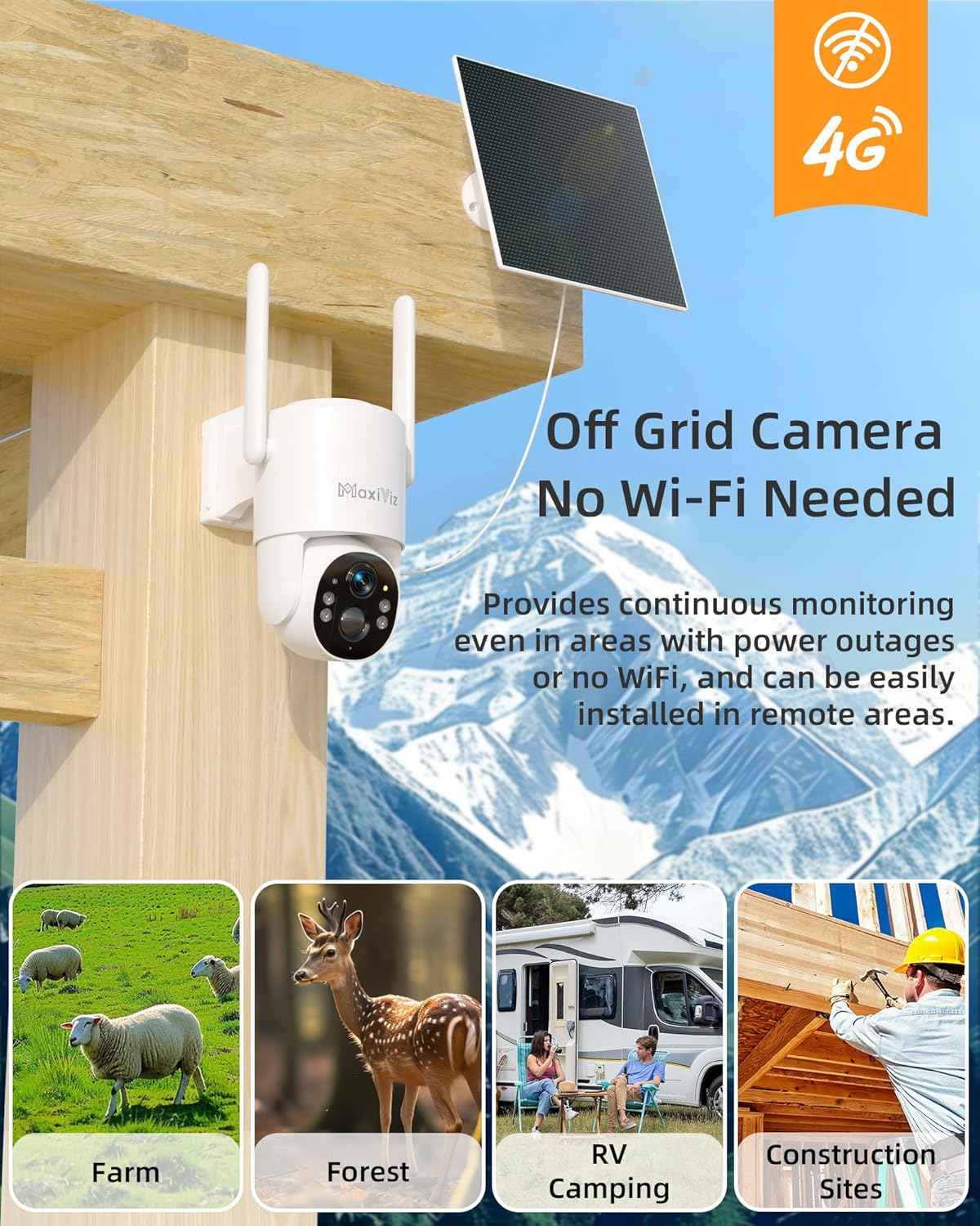 Wireless Solar Security Camera - 360° Outdoor Surveillance with AI Motion Detection, 2K Night Vision & Two-Way Talk