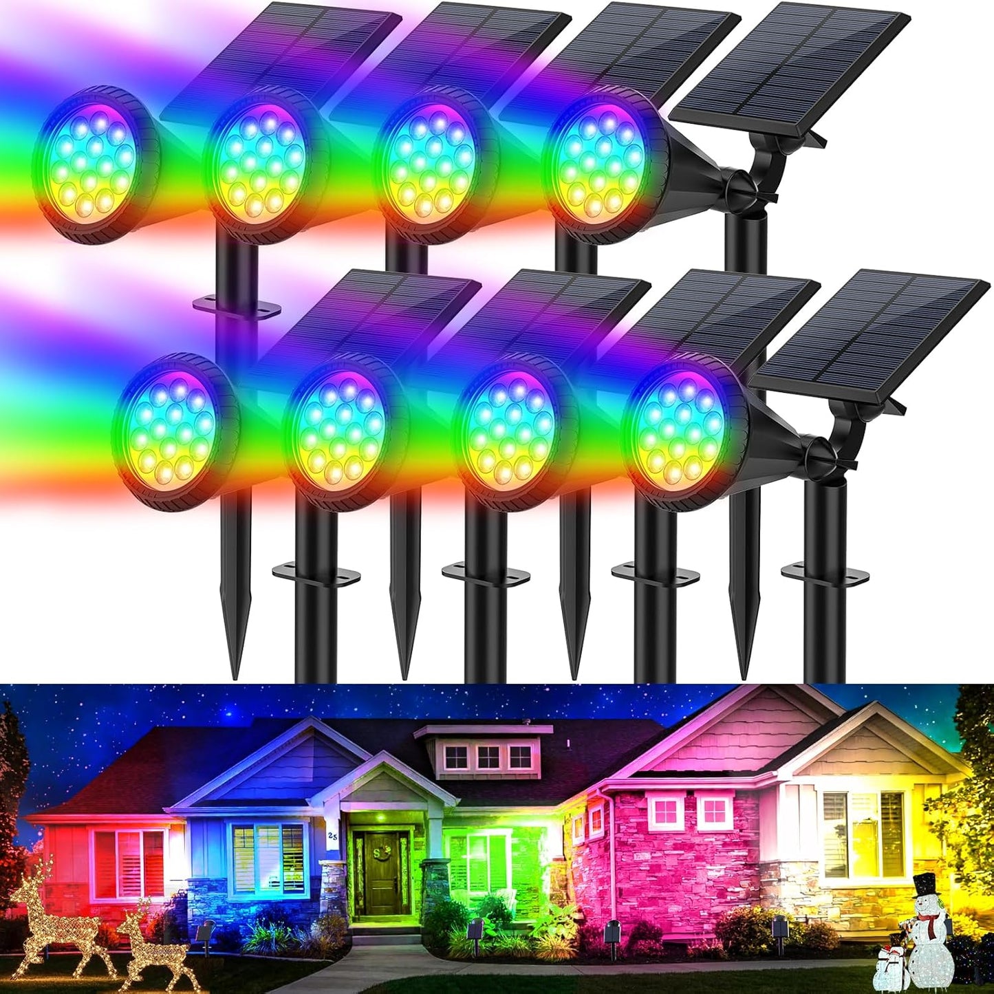 Solar Spot Lights Outdoor - 8 Pack Waterproof Adjustable Landscape Lights for Garden & Pathway