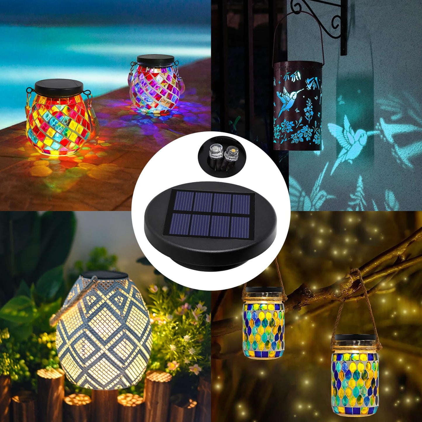 Solar Lights Replacement Parts for Lanterns: 2.83 in Replacement Tops with Warm White & RGB LED Light for Outdoor-2 Pack Waterproof Lid Caps for 2.36 in, 2.42 in, 2.5 in, 2.76 in, 2.83 in Lantern Port