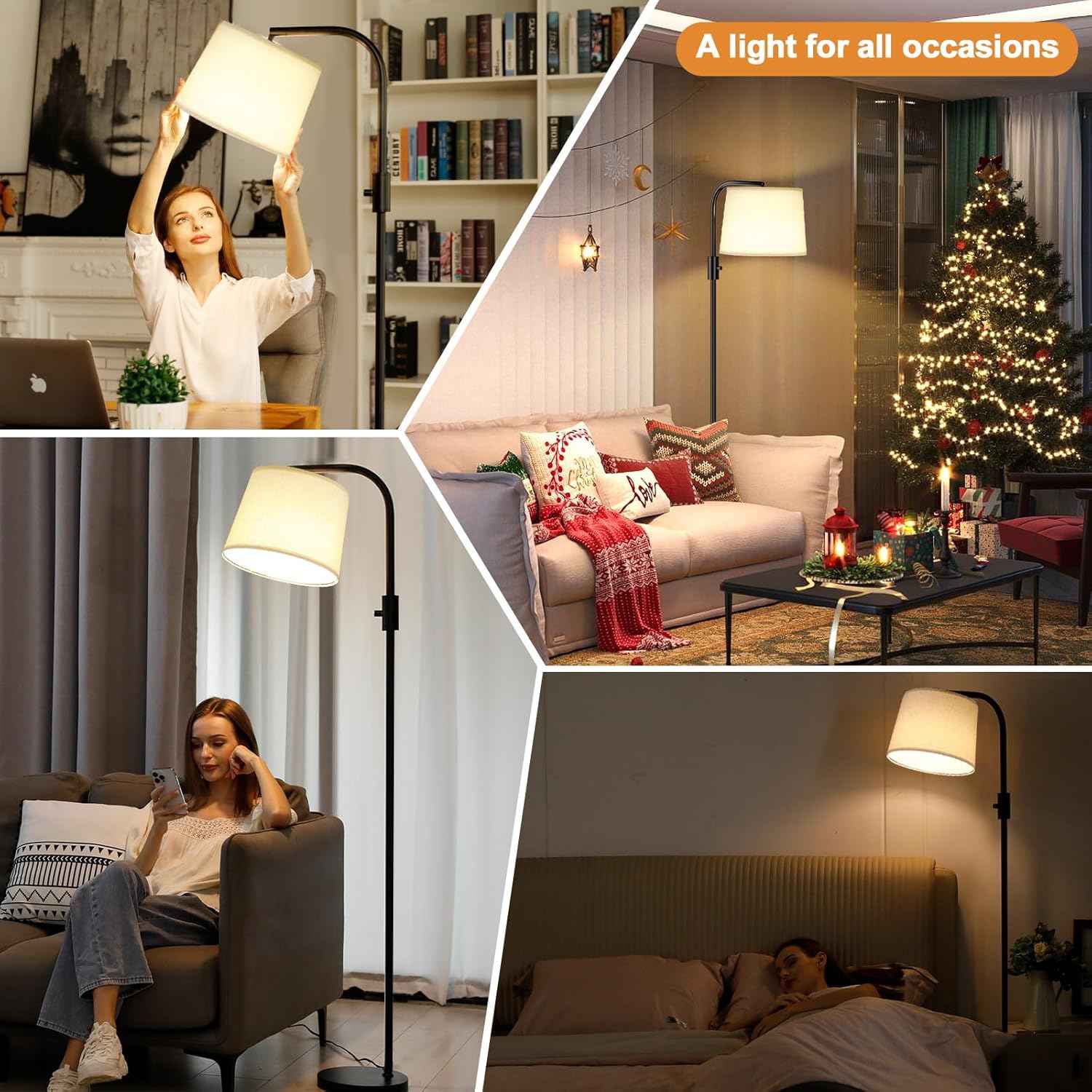 Modern Dimmable Floor Lamp with 9W LED Bulbs - Stylish Standing Light for Living Room & Bedroom (Gold & White)