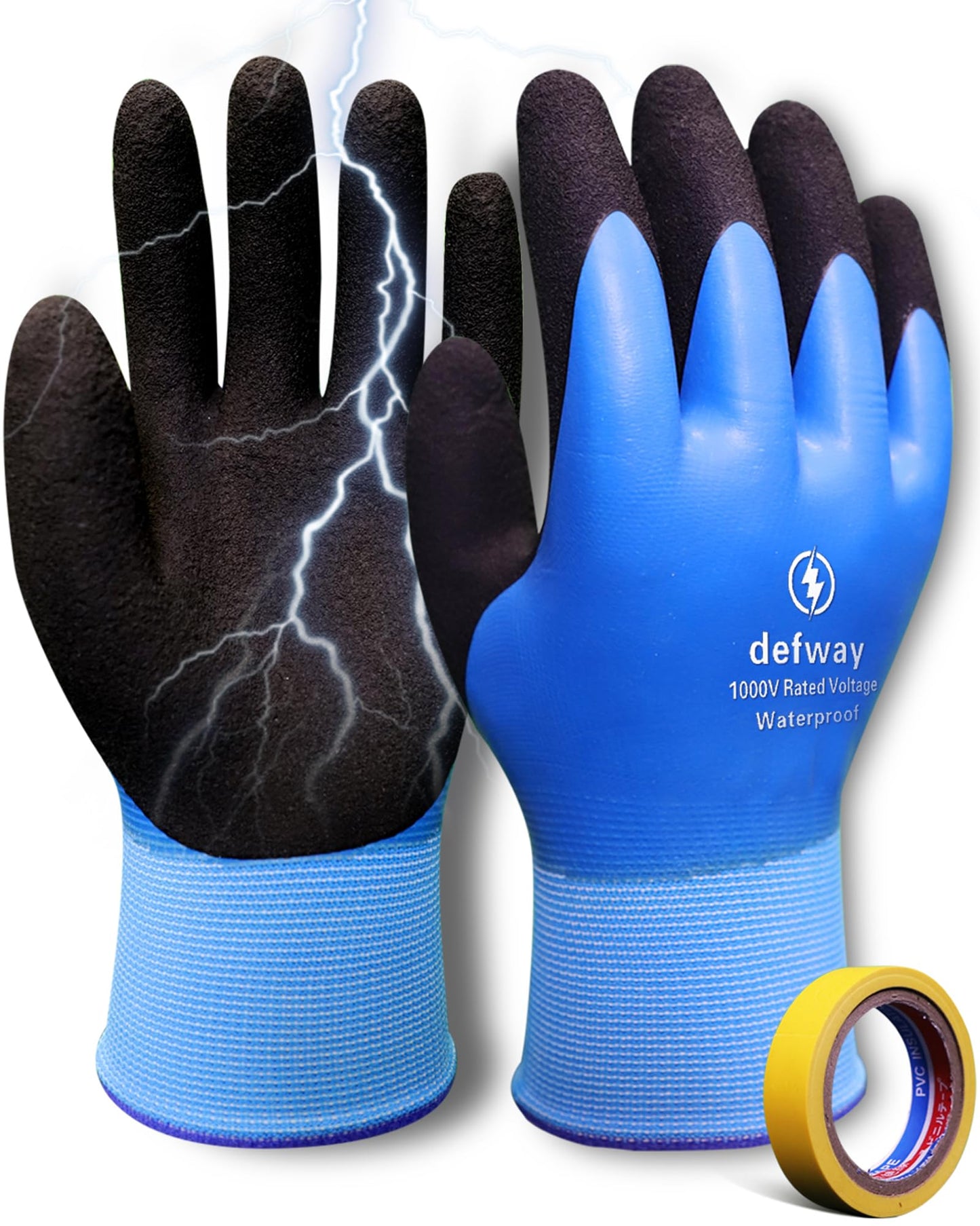 Insulated Work Gloves 1000V High Voltage Resistant Electrician Gloves Waterproof Electrical Insulated Gloves Rubber Non Slip Design (Blue, 1Pair-1000V)