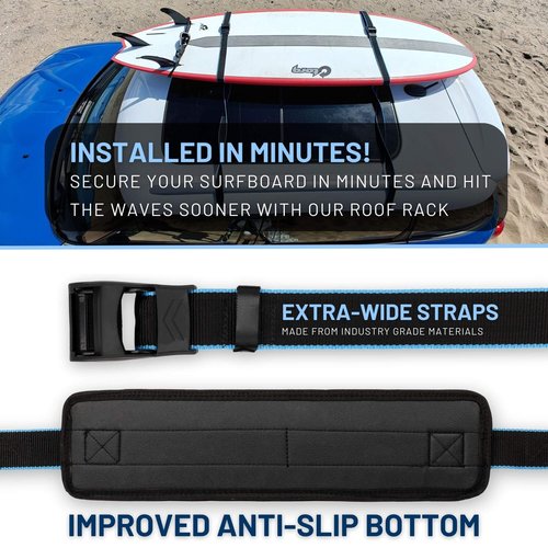 Hang 11 Surfboard Roof Rack - Soft Padded Surfboard Rack for Car, No-Scratch Buckles, Fits Most Vehicles Without Crossbars, Extra-Wide 1.5β Straps, Carries up to 3 Boards (Single / 3 Boards)