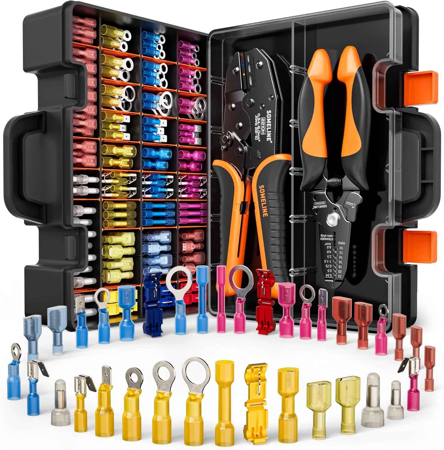 Heat Shrink Connector Crimp Tool Kit - 48 Sizes (22-10 AWG) Marine Grade Wire Connectors & Pliers