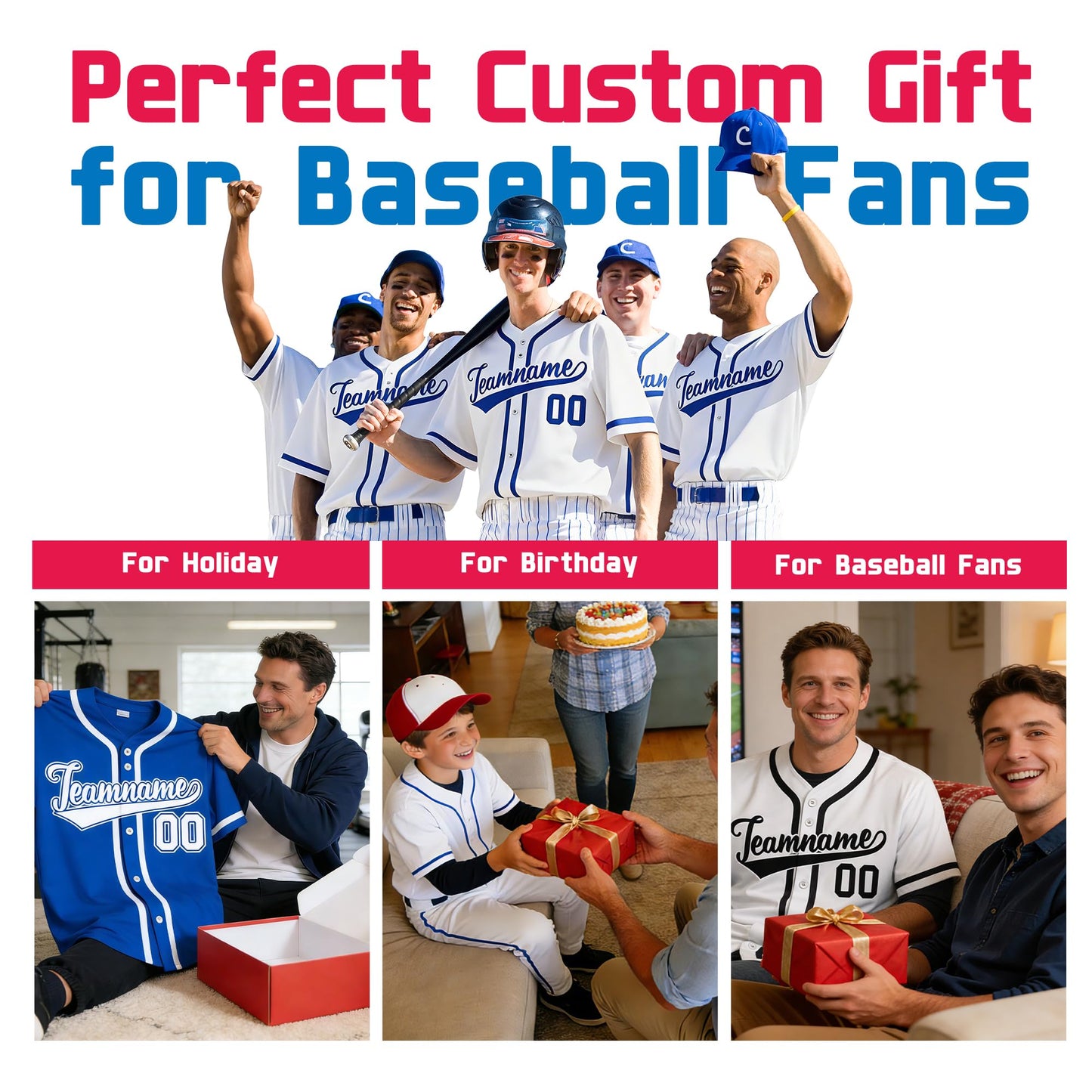 Custom Baseball Jersey Personalized Team Shirt for Men Women Youth Stitched/Printed Baseball Uniform with Name Number Logo (Blue)