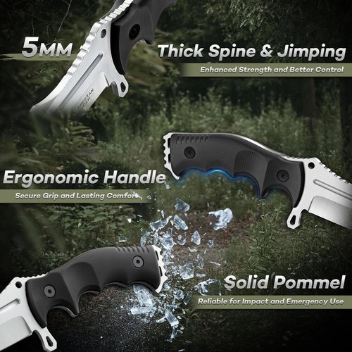 Freelander Outdoor Fixed Blade Knife with Kydex Sheath, Bushcraft Knife Full Tang D2 Steel with Ergonomic Handle, Camping Survival Knives for Men