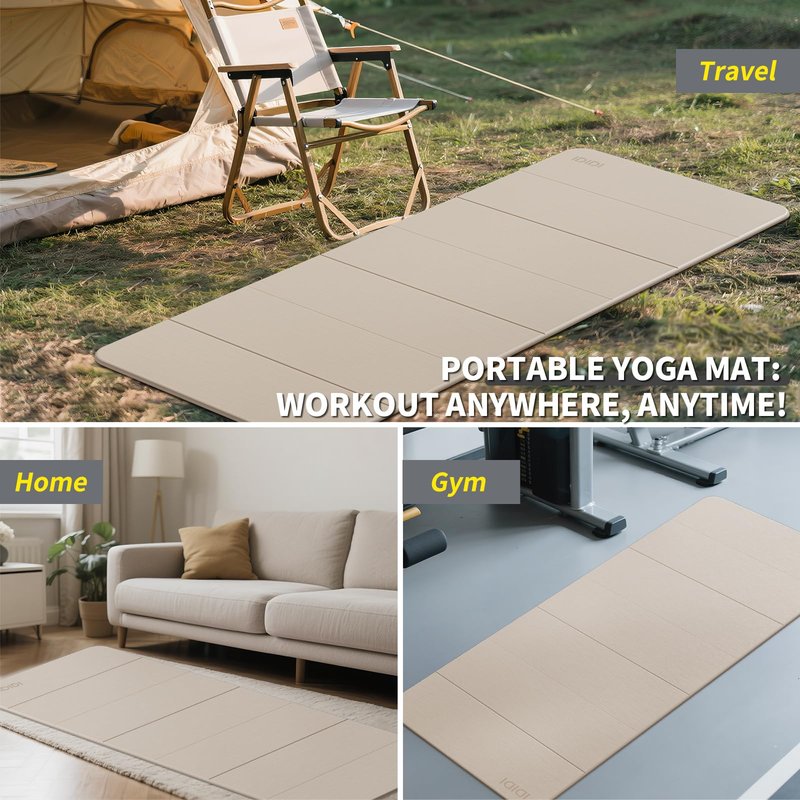 Foldable Yoga Mat Extra Thick & Large (74" x 31.5" x 0.32"), Double-Sided Non Slip & Lightweight Fitness Mat, 8mm Thick Wide Exercise Mats for Woman Man Kids, Portable Workout Mats for Travel, Studio or Home Use