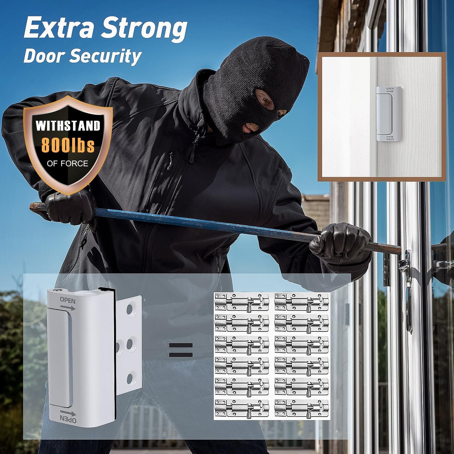 Home Security Door Reinforcement Lock, 1-Pack Upgraded White Front Door Locks for Kids Safety Withstand 800 lbs, Toddler Child Proof Door Lock, Extra Door Lock from Inside Prevent Unauthorized Entry