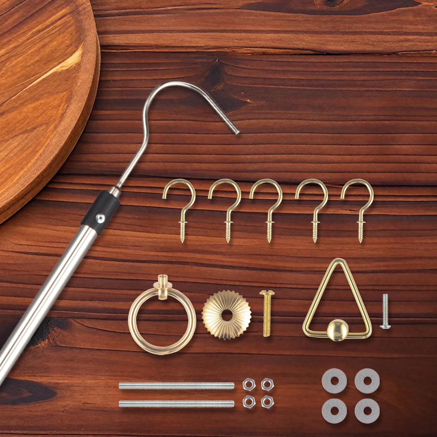 Gzlozak Attic Pull Down Hook, 36" to 64" Attic Ladder Pull Cord Heavy Duty Cord Replacement for Attic Door Awning Pull Rod Garage Doors Stainless Steel with Comfort Sponge Grip Silver