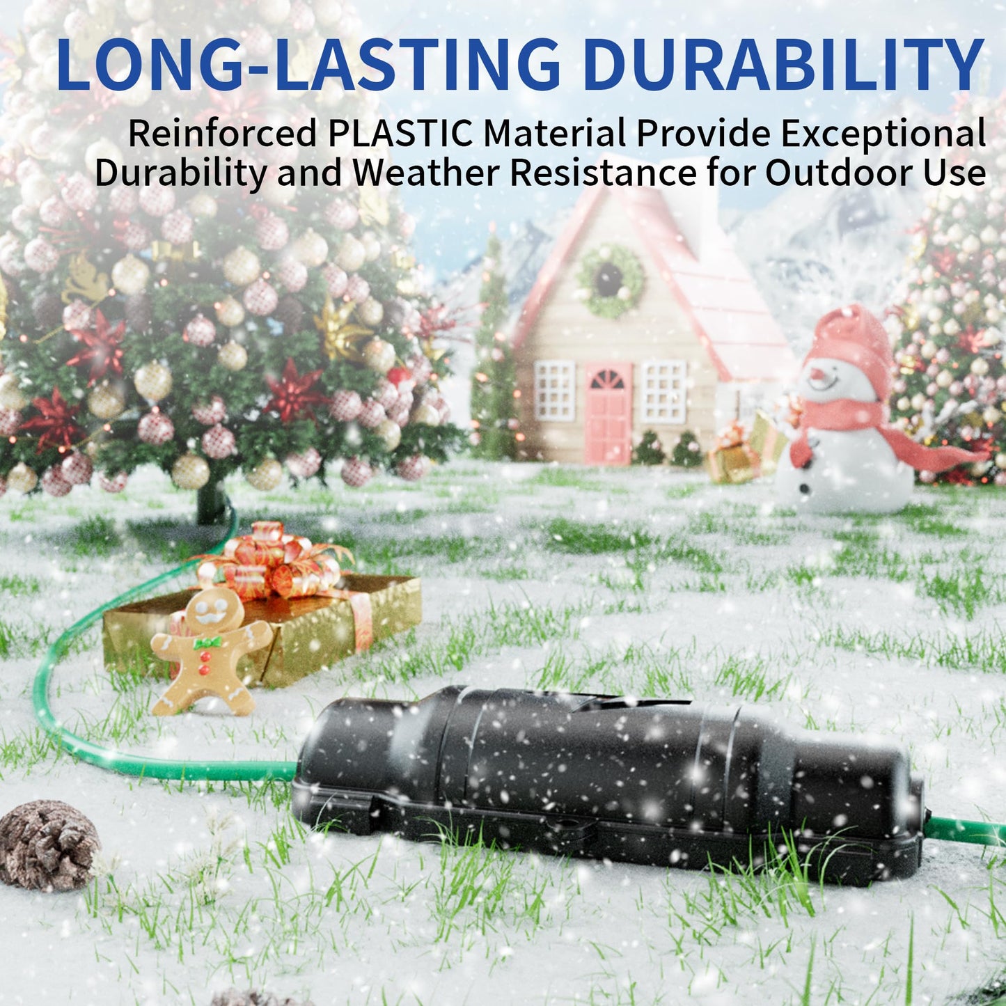 Cismorvex 3 Pack Outdoor Extension Cord Safety Cover with Waterproof Seal IP54 Water-Resistant, Weatherproof Electrical Connection Box with 2 Latches, Plug, Socket, Holiday Decoration Light, Black