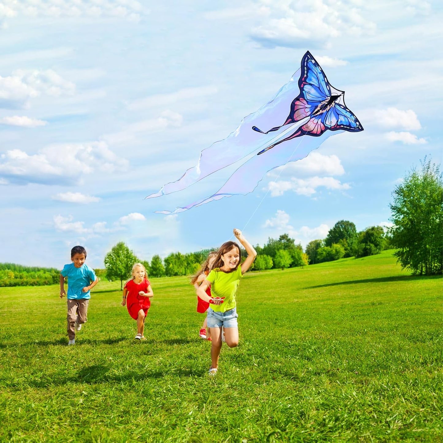 SGftre Beautiful Blue Tulle Butterfly Kite - Easy to Fly for Kids Ages 4-8 | Perfect Outdoor Fun