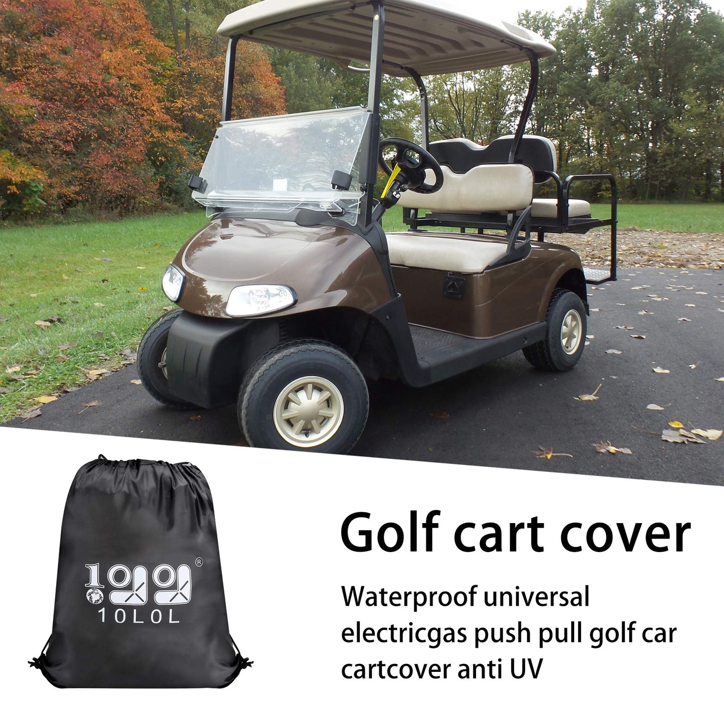 10L0L Golf Cart Covers Universal Fits for Yamaha EZGO Club Car Lifted 2/4 Passengers Golf Cart, 600D Waterproof Windproof UV-Proof Outdoor Polyester Full Cover with 3-Zipper Doors (Gray)
