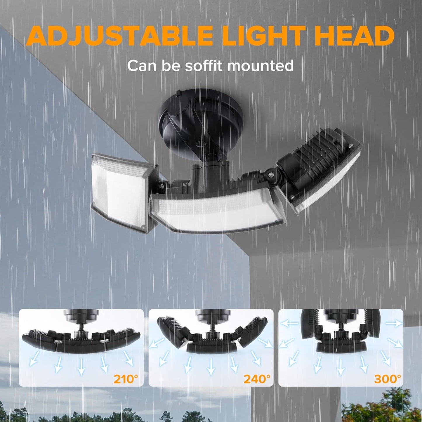 75W LED Flood Light - 8000 Lumen Outdoor Security Light with 3 Adjustable Heads, IP65 Waterproof for Garage, Yard & Patio - 5000K Daylight