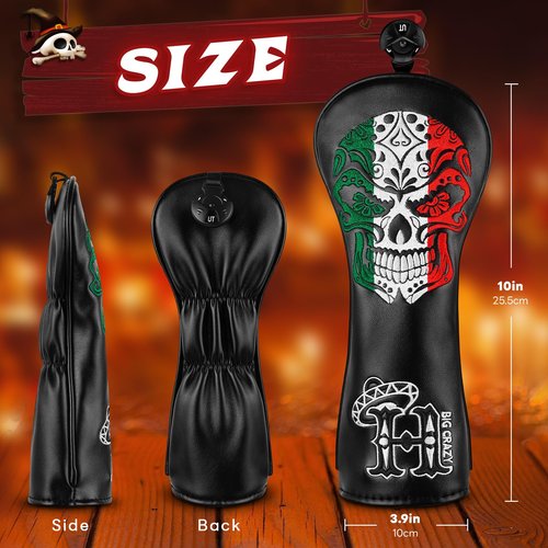 Big Crazy Golf Club Covers, Funny Golf Head Covers, Driver Headcover, Hybrid Headcover, Fairway Woods Head Covers, Putter Cover, Golf Gift Accessories for Men, Day of The Dead Skull Skeleton Design