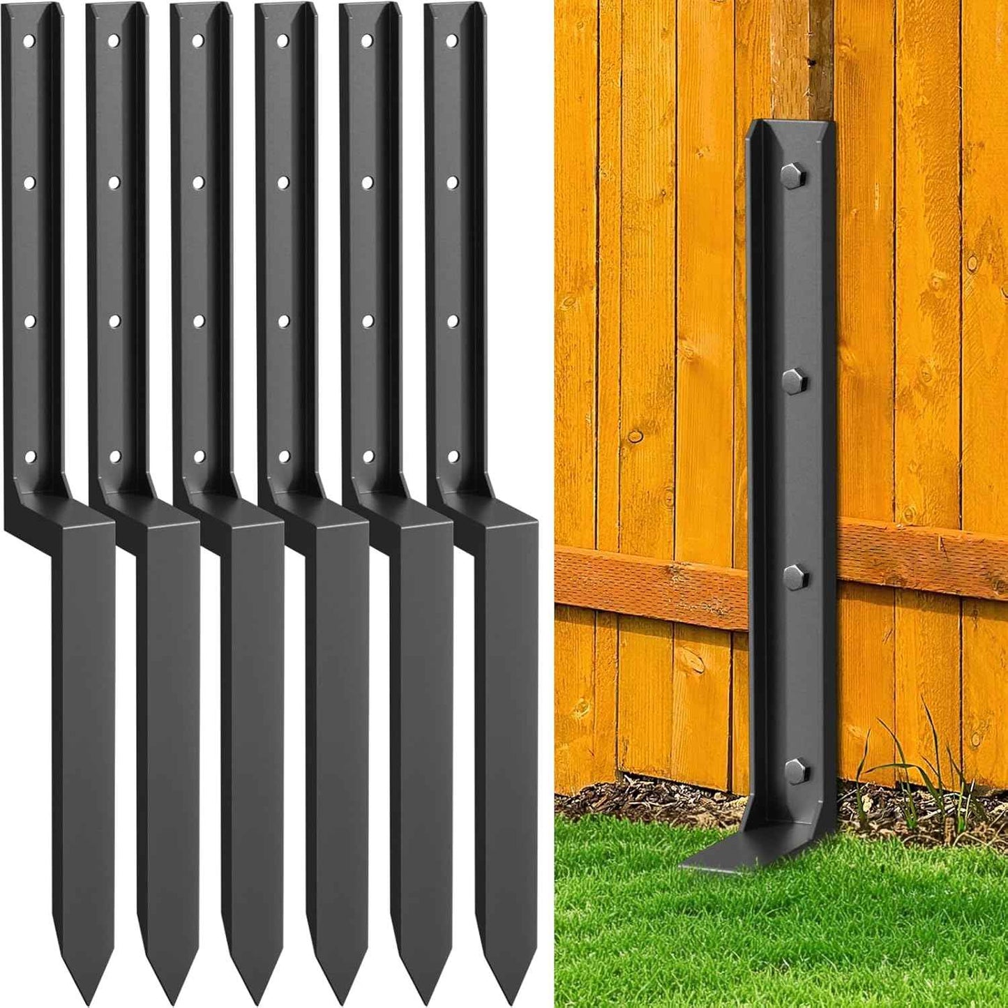 Heavy Duty 4-Pack Fence Post Repair Kit - 33.6" Ground Stakes for Tilted/Broken Wood Posts