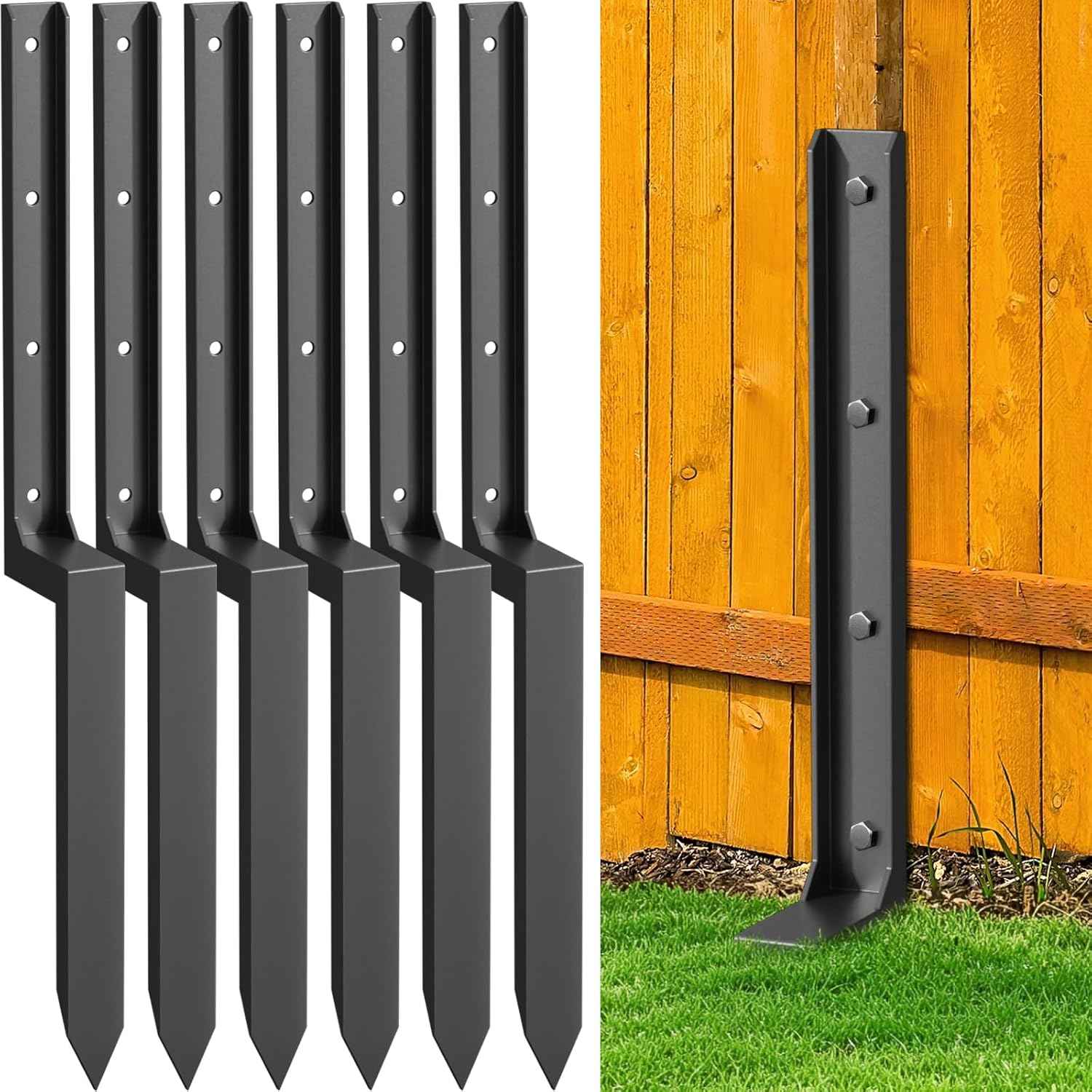 Heavy Duty 4-Pack Fence Post Repair Kit - 33.6" Ground Stakes for Tilted/Broken Wood Posts