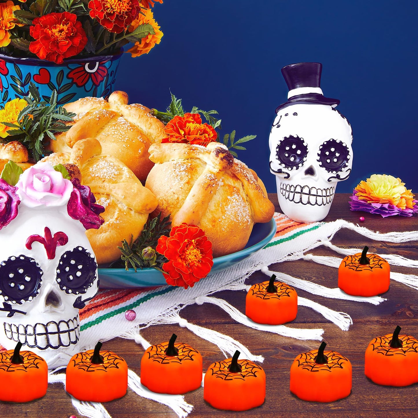 Lynumtw 12 Pack Pumpkin Tea Lights Halloween Decorations, LED Orange Pumpkin Lights FlameLess Candles Battery Operated Pumpkins Flickering Candles for Home Table Indoor Party Decor