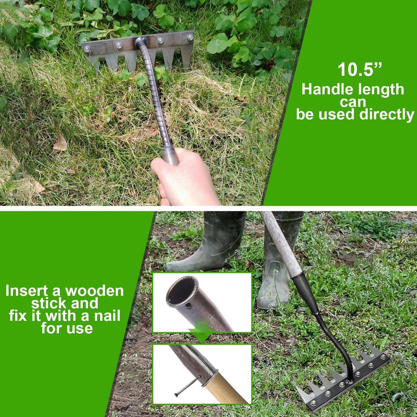 Garden Weeding Rake, Upgraded Detachable Weeder Puller Tool, Manganese Steel Iron Weeding Rakes for Weeding, Yard, Farm... (5 Tines)