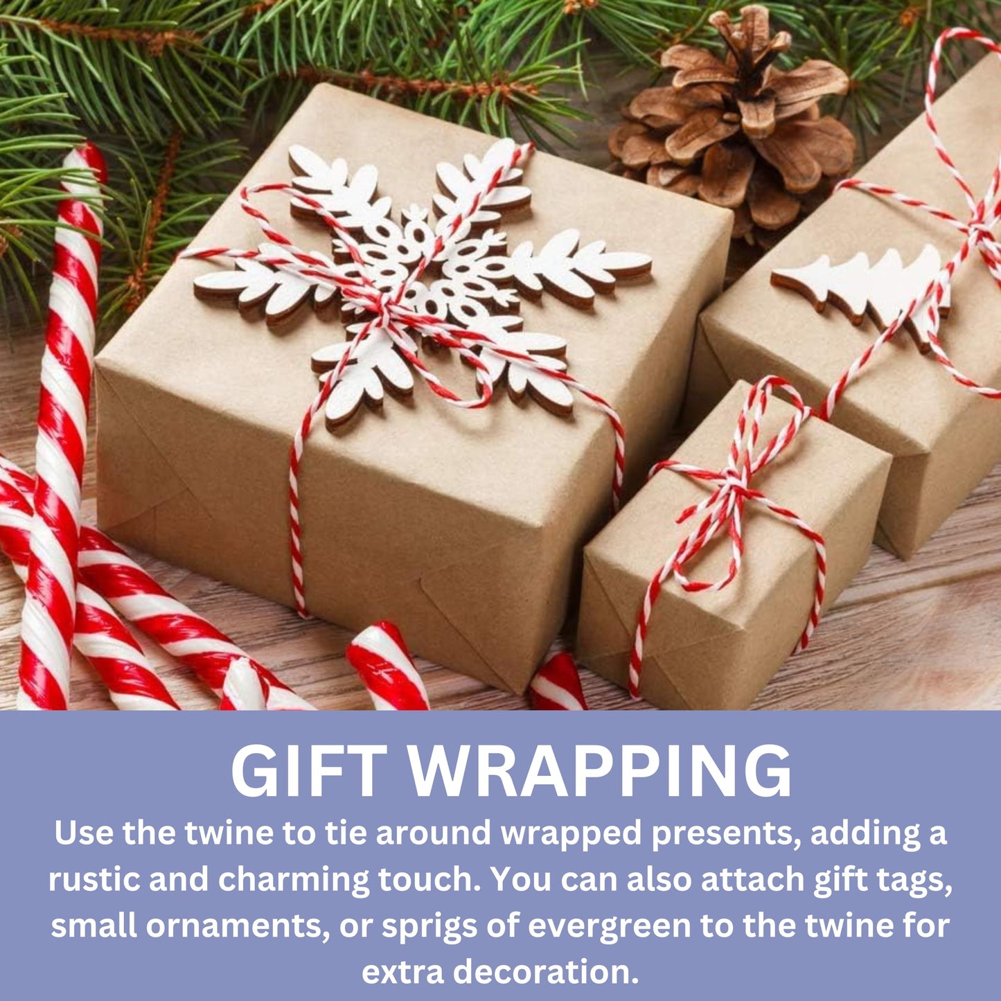 Organic Red and White Twine – 500 Feet Strong Cotton String for Gift Wrapping, Baking, Crafts, Butchering, Holiday Décor, DIY Projects, Packaging & Pastry Boxes