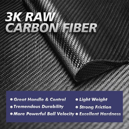 ORBEIN Carbon Fiber Single Pickleball Paddle - with Grip Tape and Lead Tape - 7.7oz 3k Raw Carbon Fiber Pickle Ball Paddle - Best Pickle Ball Rackets - Pickleball Rackets Gifts for Women Man