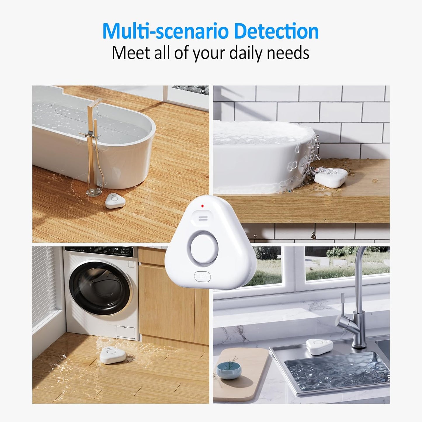 Water Leak Detector 5-Pack - Stechro Adjustable Audio Alarm 0-120dB, IP66 Sensor for Home, Kitchen & Basement