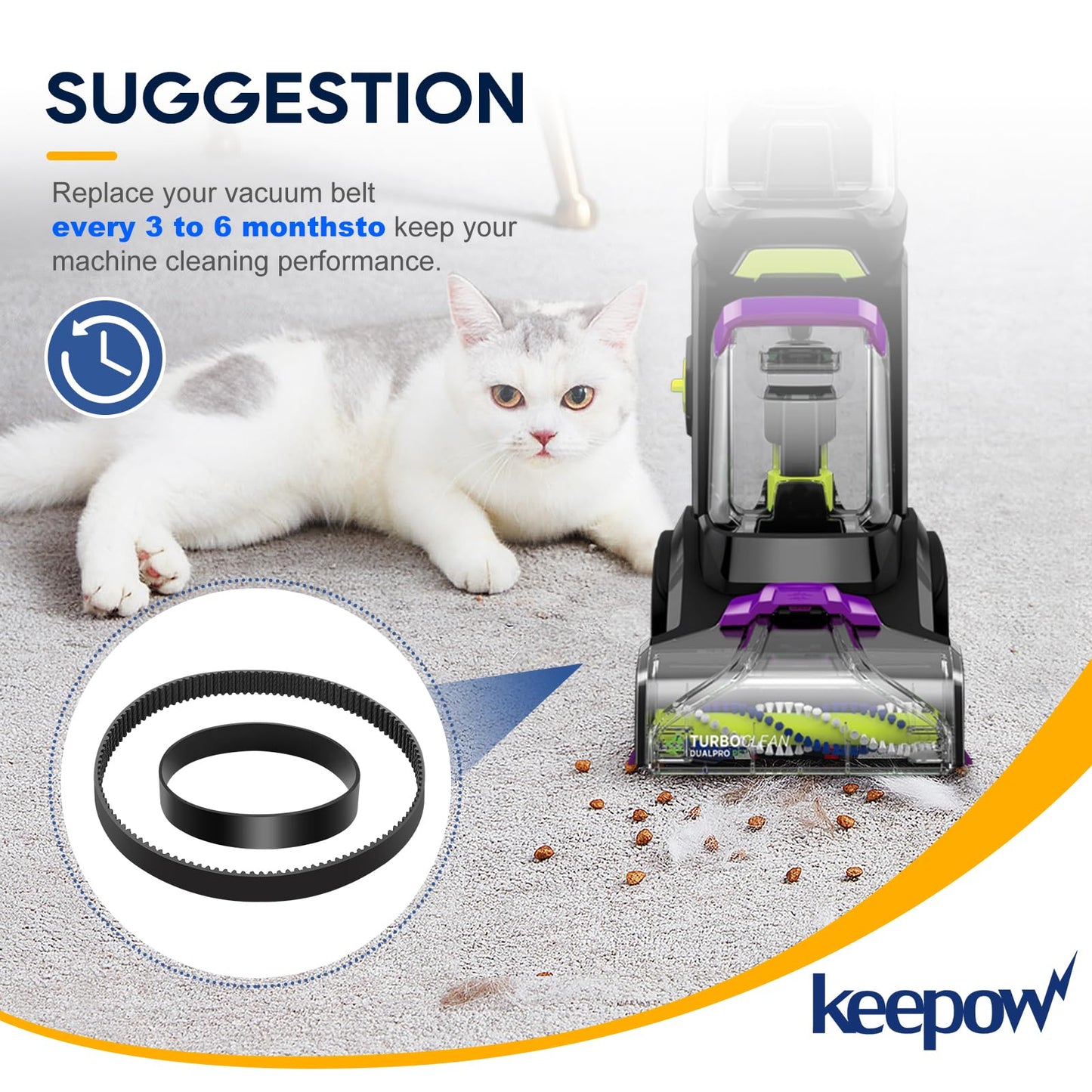 KEEPOW Replacement Belts Set for Bissell 3071 PowerForce PowerBrush Pet XL and TurboClean DualPro Pet 3072, 3067, 30673, 3109 Carpet Cleaner, Parts 1626502 & 1626486 (2+2 Pack)