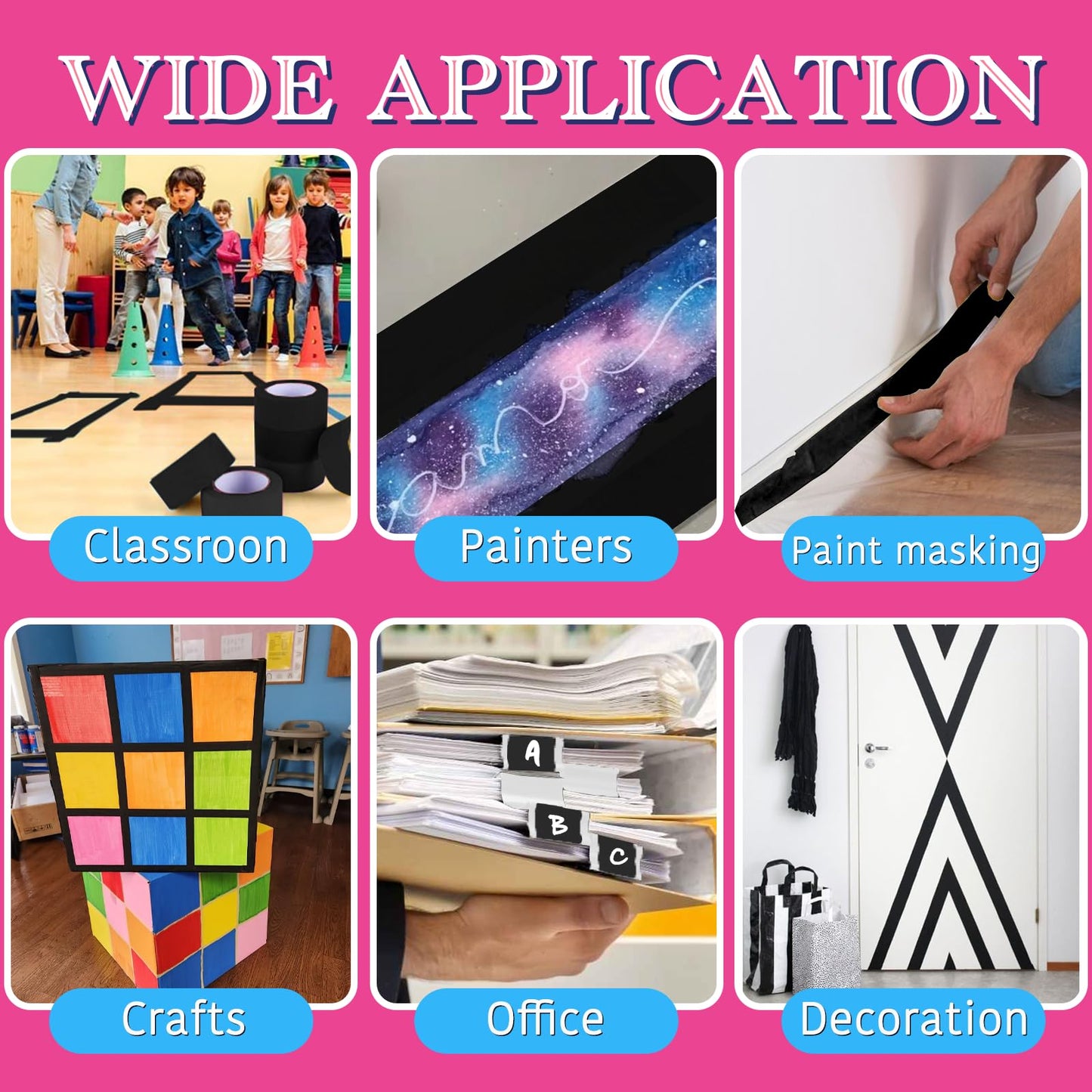 GEYYANG Black Painters Tape, 1 Inch x 55 Yards x 5 Rolls, Black Masking Tape for Painting, DIY Crafts, Home & Auto | No Residue, Multi-Surface Adhesion