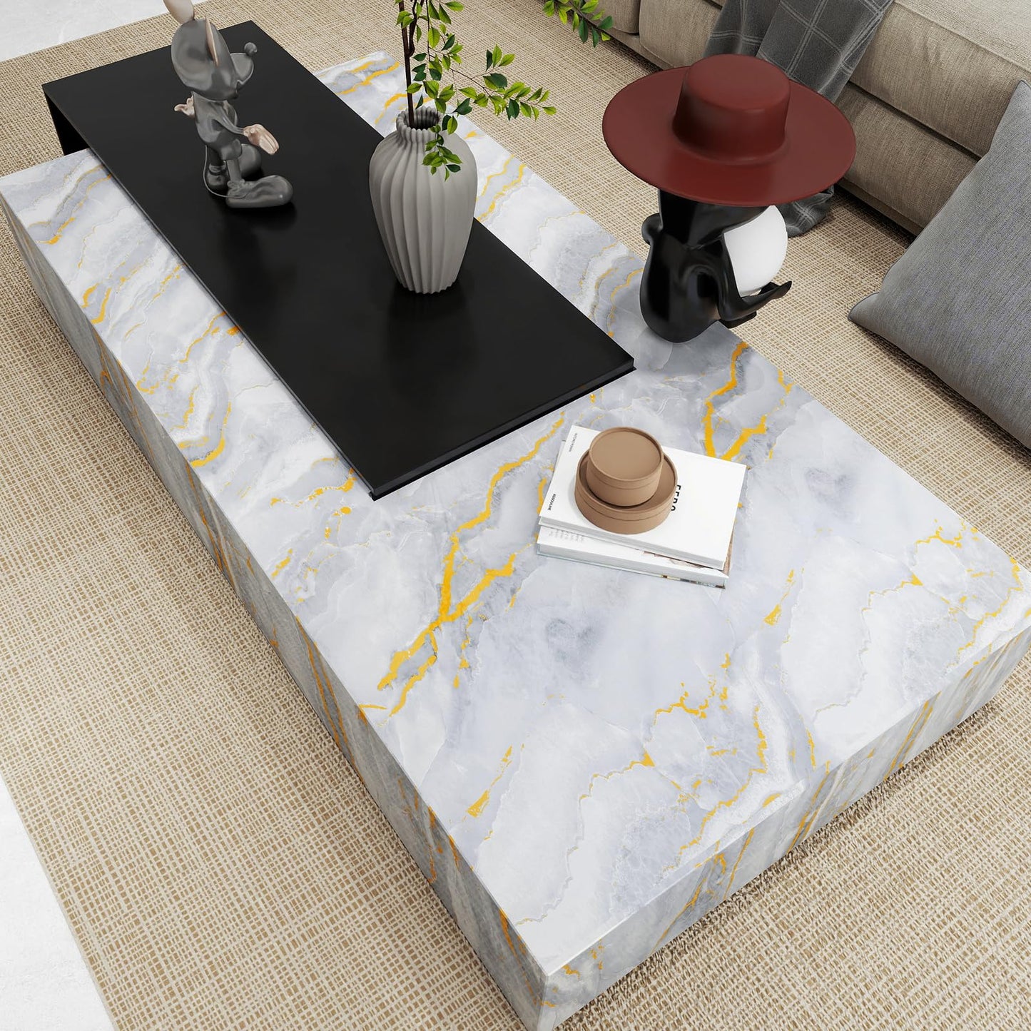 SOON AFTER Gold Marble Contact Paper Glossy Thick Peel and Stick Wallpaper Waterproof Self Adhesive Removable Wall Paper for Countertop Furniture Kitchen Bathroom. Modern Gold and White 15.7"x78.7"