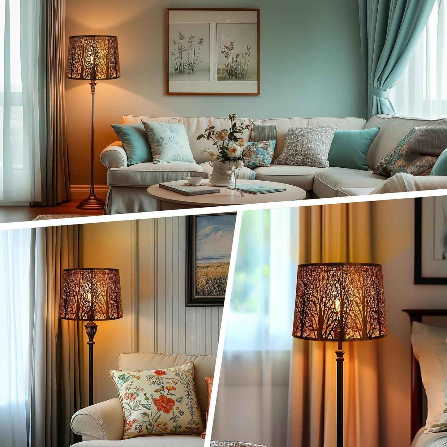 Large Forest Etched Metal Lampshade - 12'' Top x 14'' Bottom x 10'' Height for Table & Floor Lamps