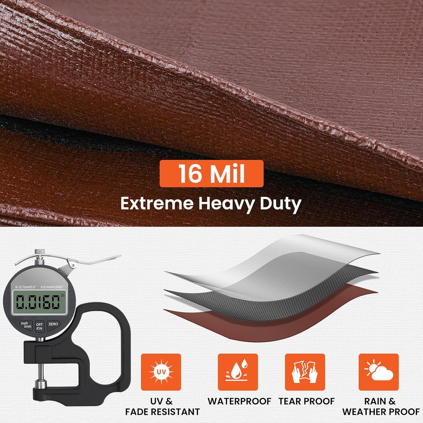 Heavy Duty Waterproof Tarp 10x12FT - UV Resistant, Tear & Fade Resistant with Brass Grommets