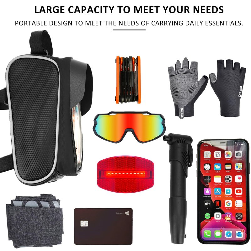 RidingRush Waterproof Bike Phone Bag – Touchscreen Frame Bag for Phones up to 7 Inches, Reflective Strips, Earphone Hole, Easy Install for Cyclists Who Demand Performance