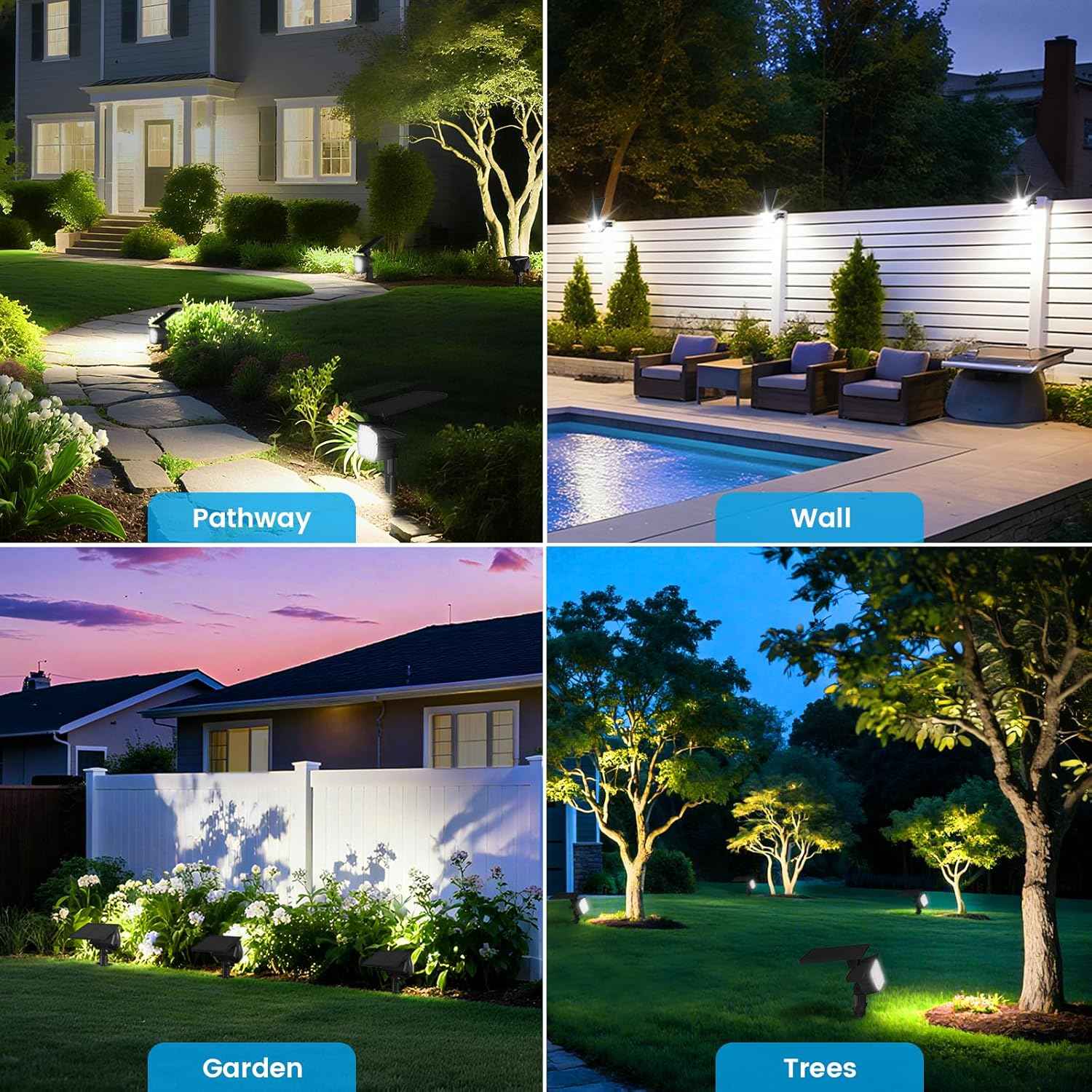 VOLISUN 8-Pack Solar Landscape Spotlights - IP67 Waterproof Uplights for Garden & Pathway, 27 LED Warm White, 3 Lighting Modes