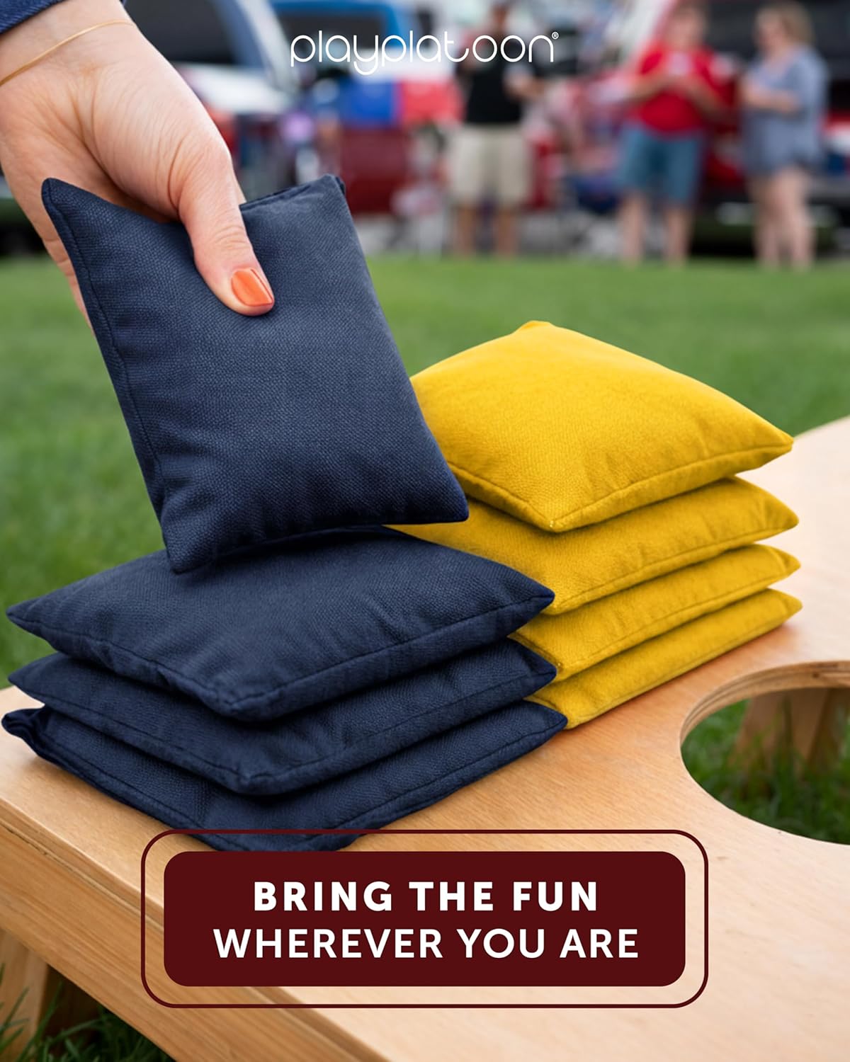 Play Platoon Cornhole Bags - Weather Resistant Set of 8 | Official Size & Weight Bean Bags with Tote Bag
