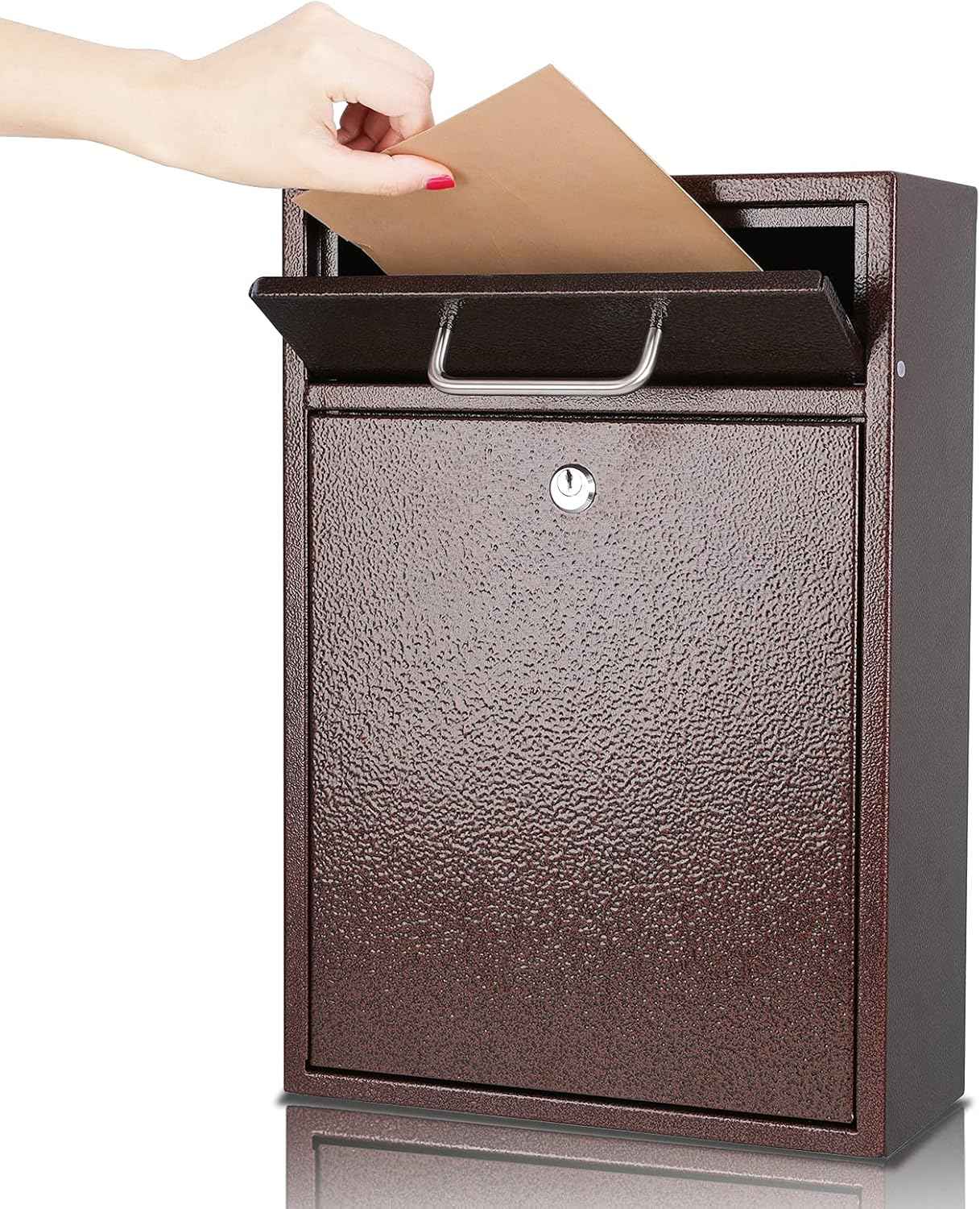Secure Wall-Mount Mailbox with Lock | KYODOLED Large Steel Drop Box, Black, 16.2H x 11.22L x 4.72W