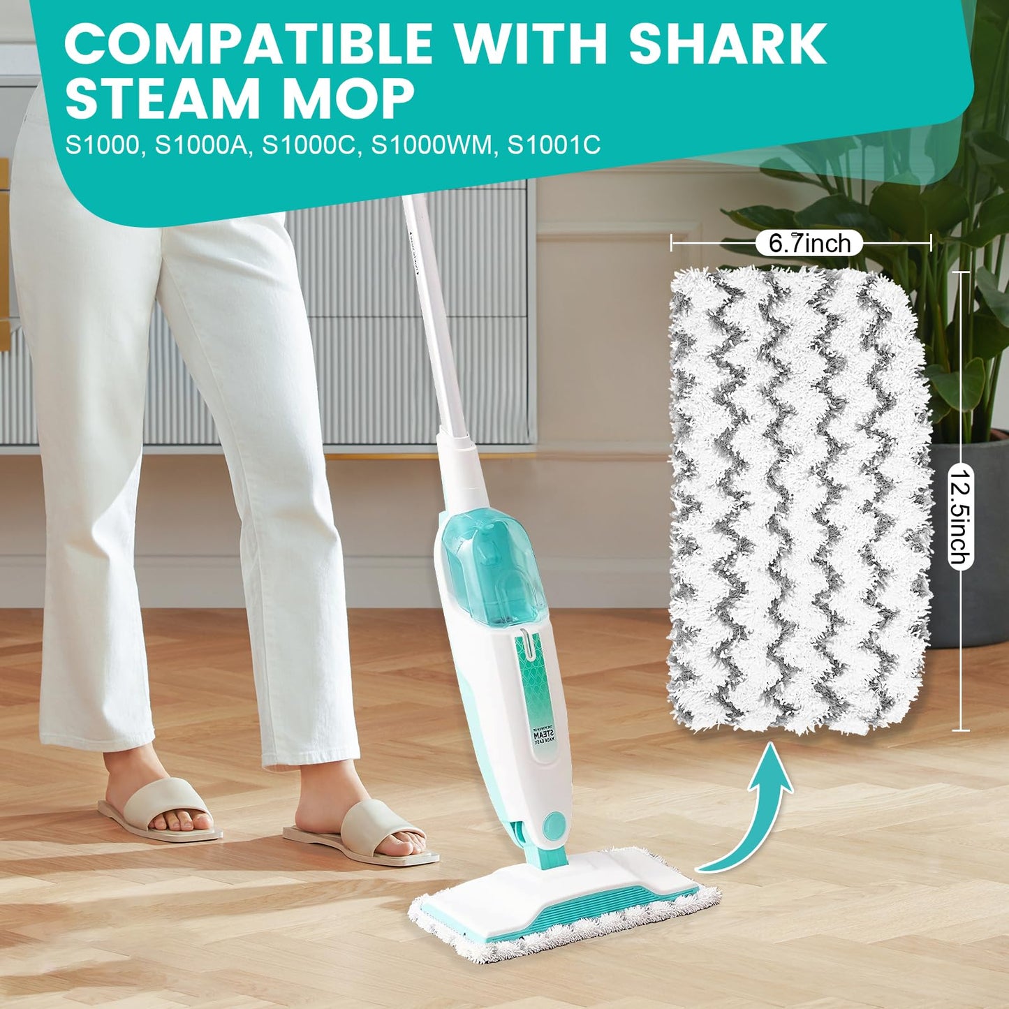 6 Pack Steam Mop Replacement Pads Compatible with Shark Steam Mops S1000/S1000A/S1000C/S1000WM/S1001C, Floor Steamer Pads Washable, Reusable Microfiber Cleaner Pads