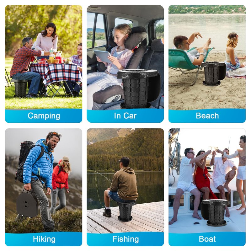 Retractable Portable Toilet Camping Toilet - Adjustable Height Camp Toilet Portable Potty for Camping, Car, Travel, Boat, Beach, Tent and Emergency Use