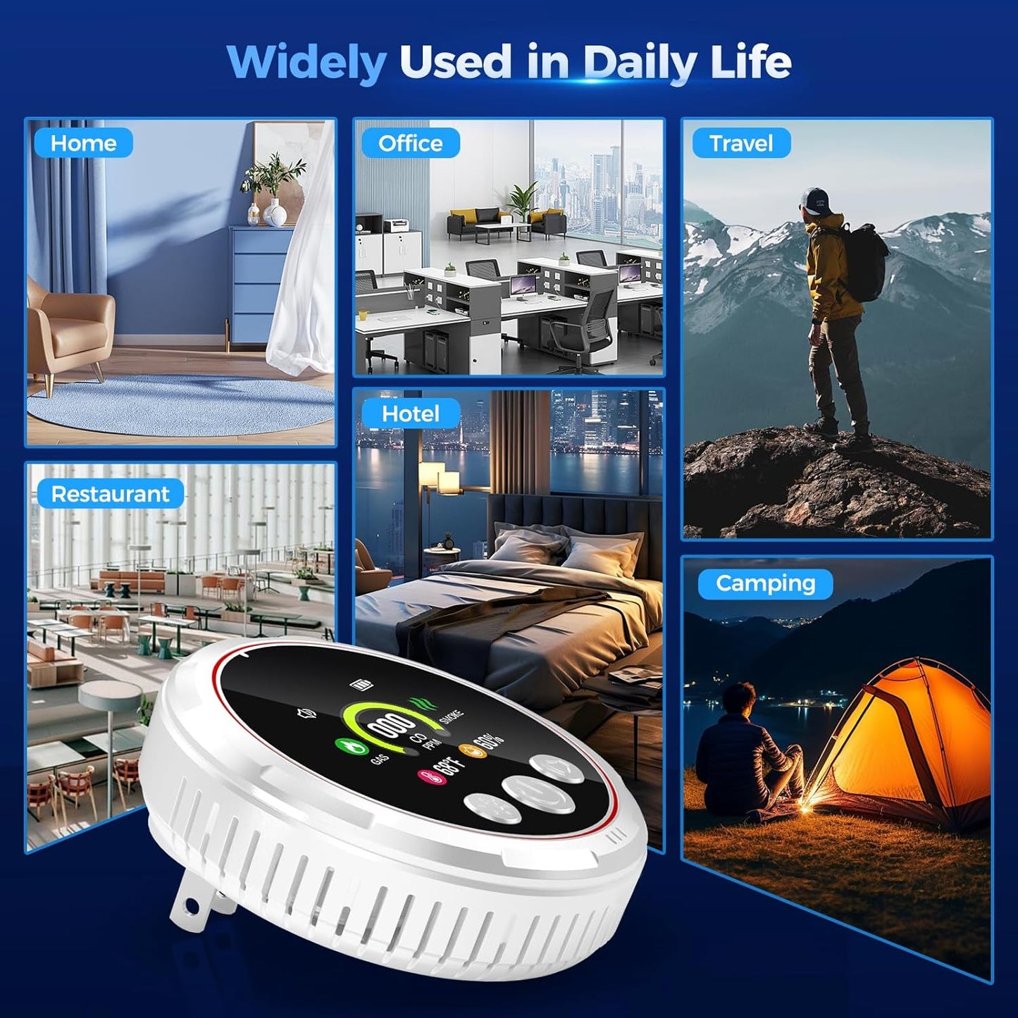 5-in-1 Carbon Monoxide, Smoke & Gas Detector with Battery Backup - HD Digital Screen for Home Safety