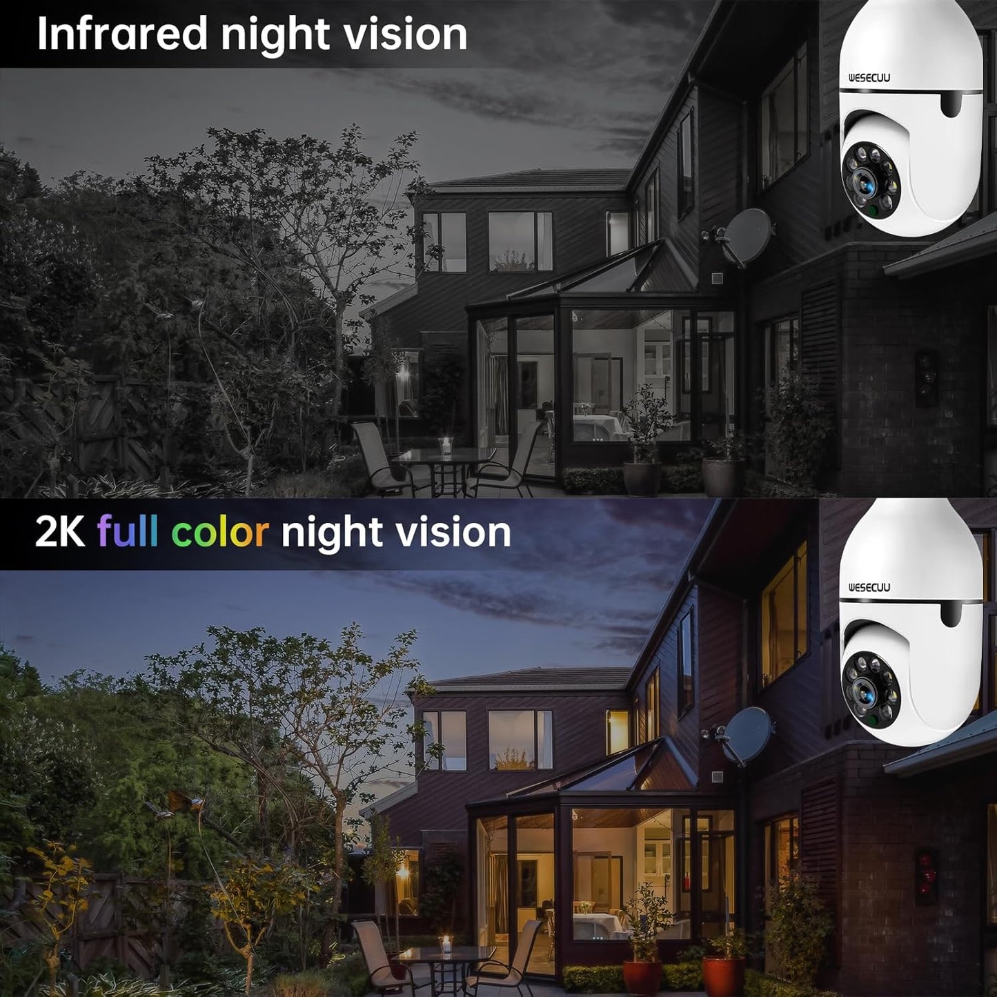 2K WiFi Light Bulb Security Camera – Wireless Outdoor, Motion Detection, Two-Way Talk, Color Night Vision, Alexa Compatible