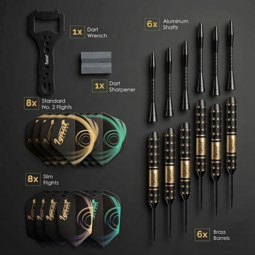 IgnatGames Steel Tip Dart Set - Brass Barrels & Tempered Steel Points | Includes 16 Flights & Gift Case